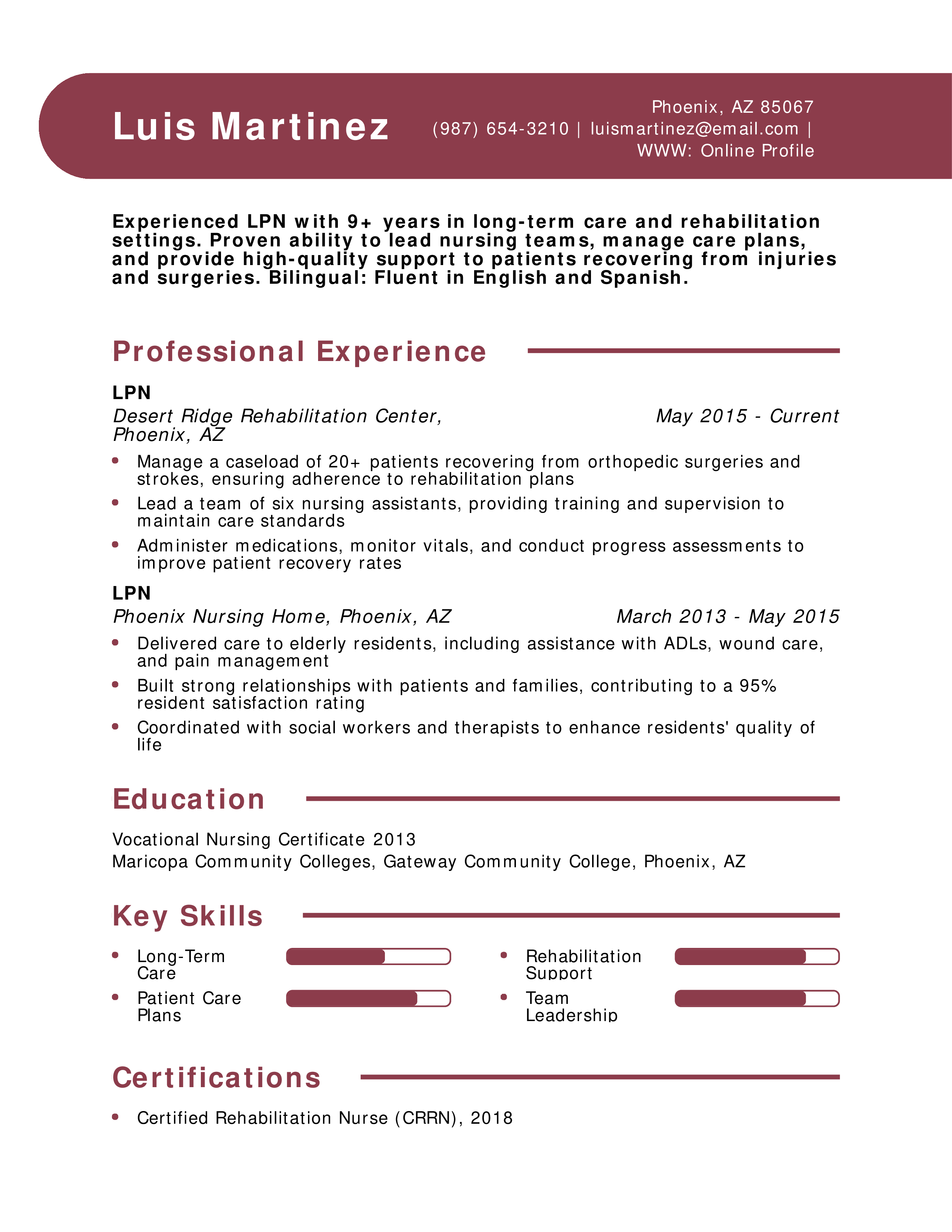 Mid-Career LPN Resume