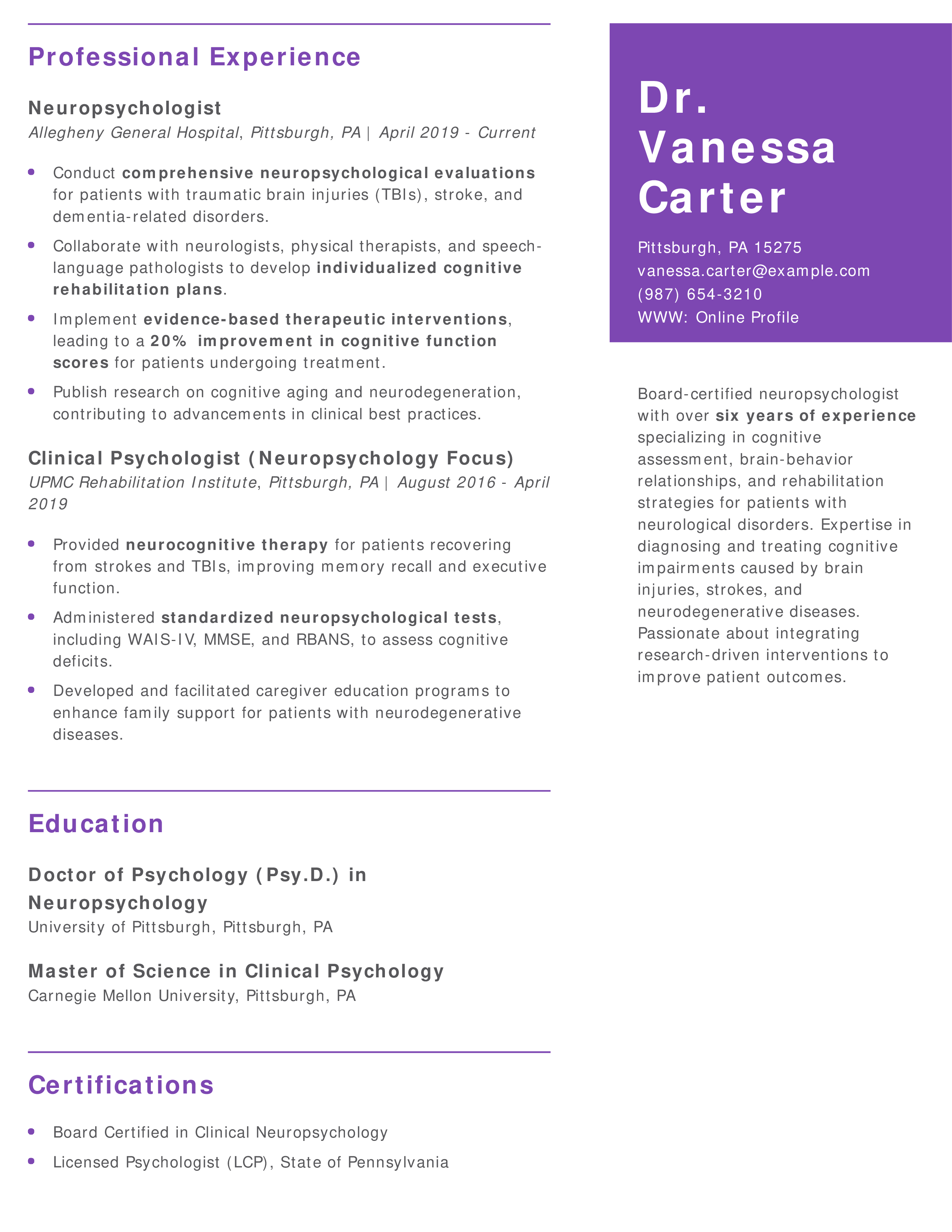 Neuropsychologist Resume
