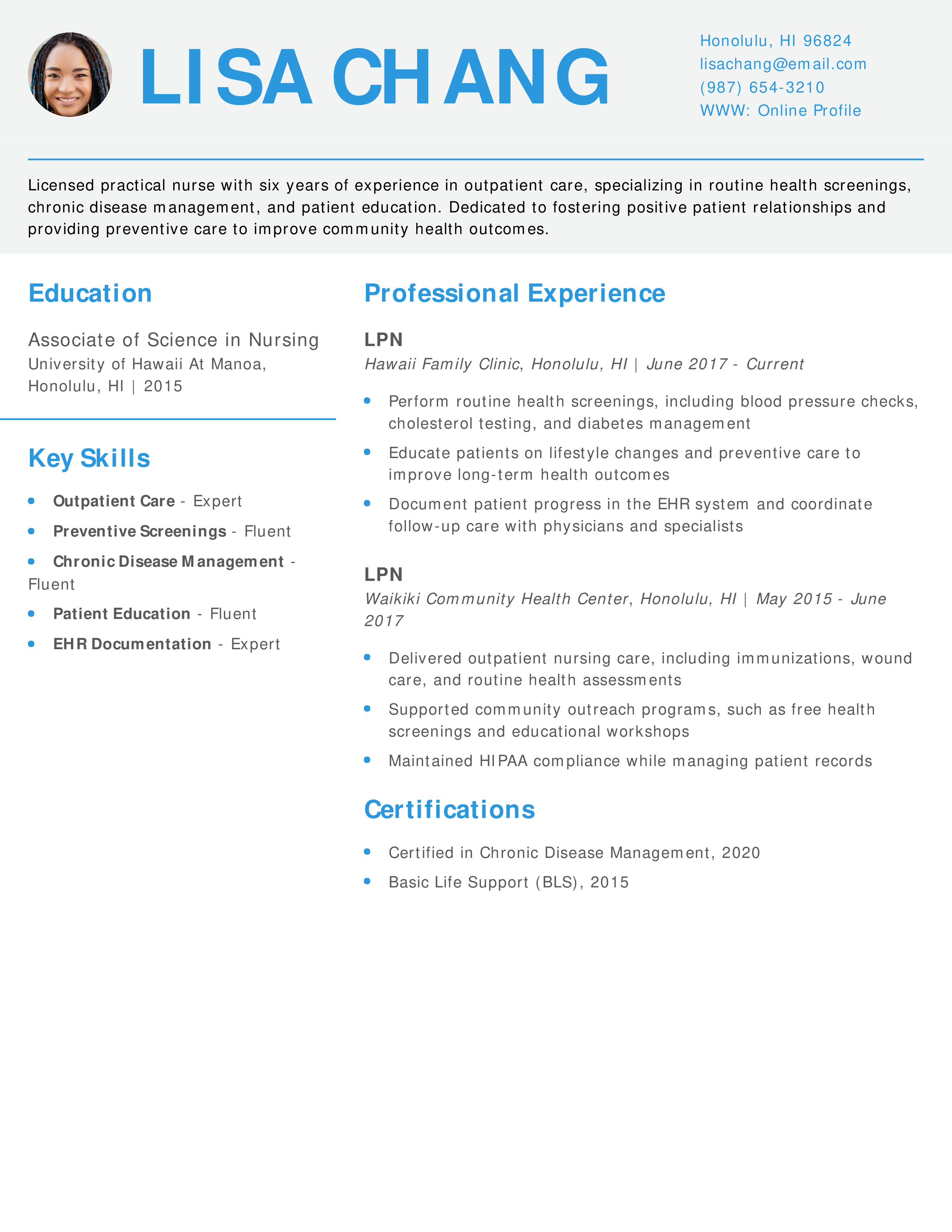 Outpatient LPN Resume