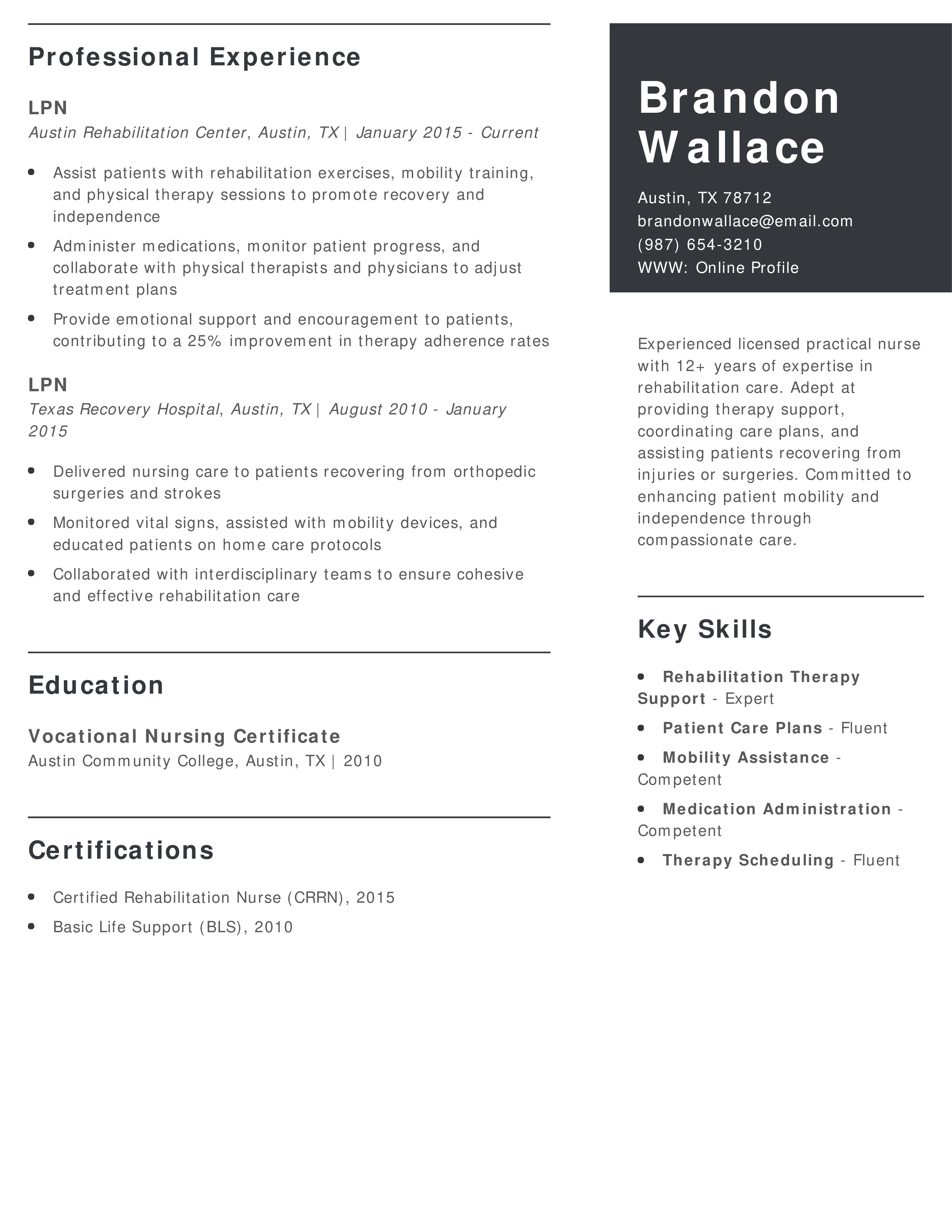 Rehabilitation LPN Resume