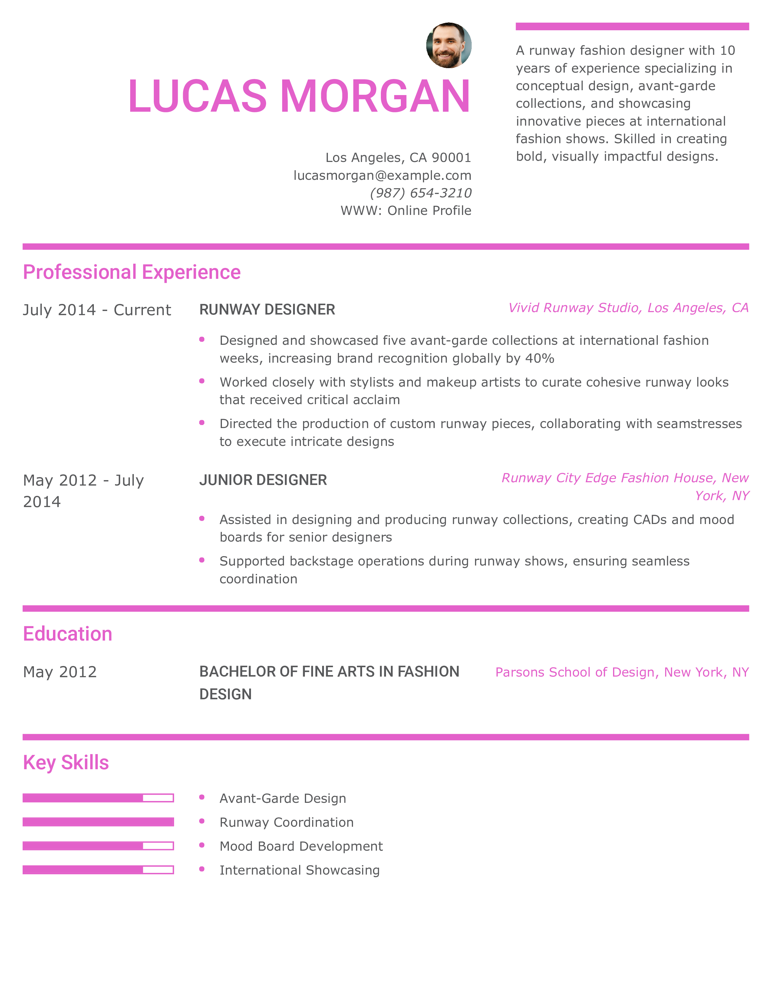 Runway Fashion Designer Resume Example