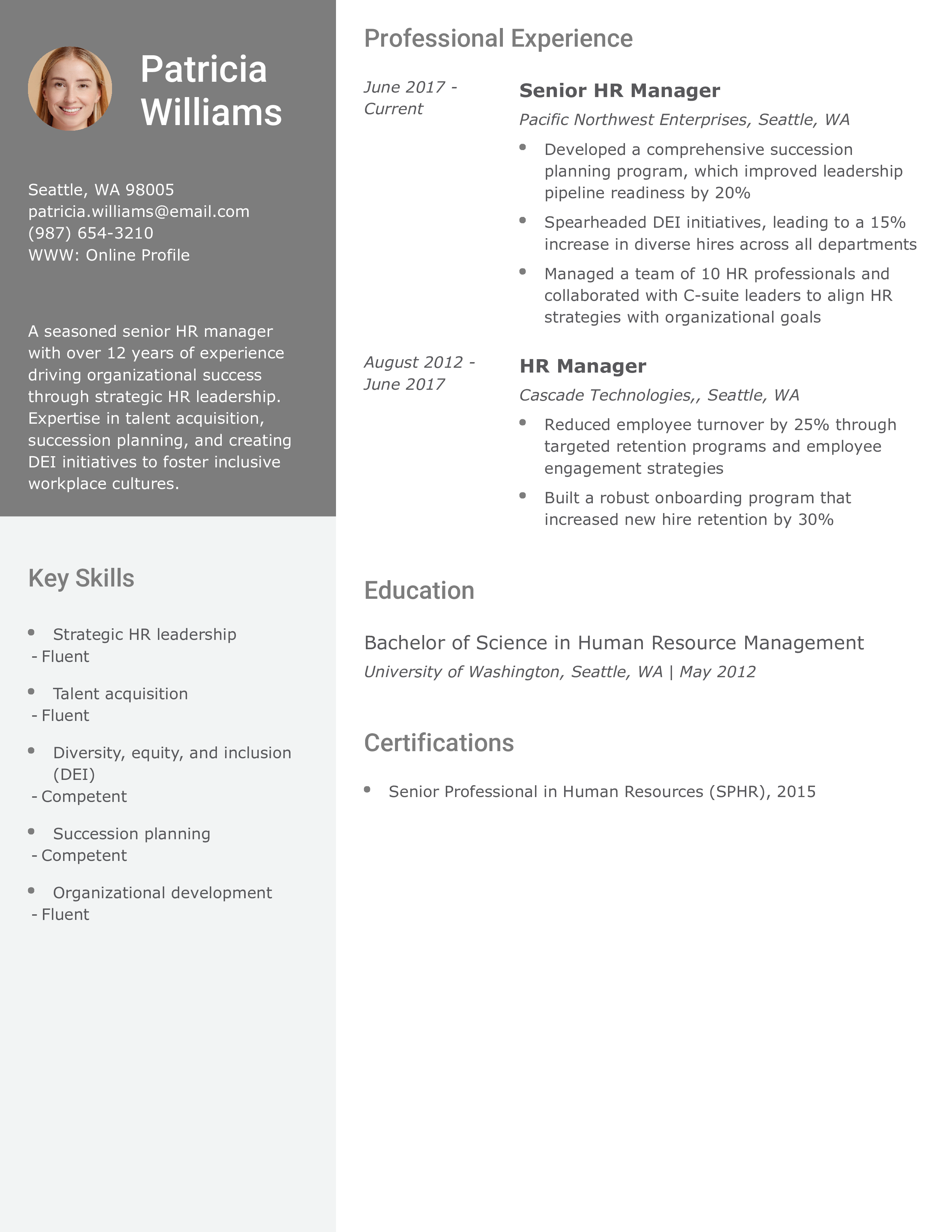 Senior HR Manager Resume
