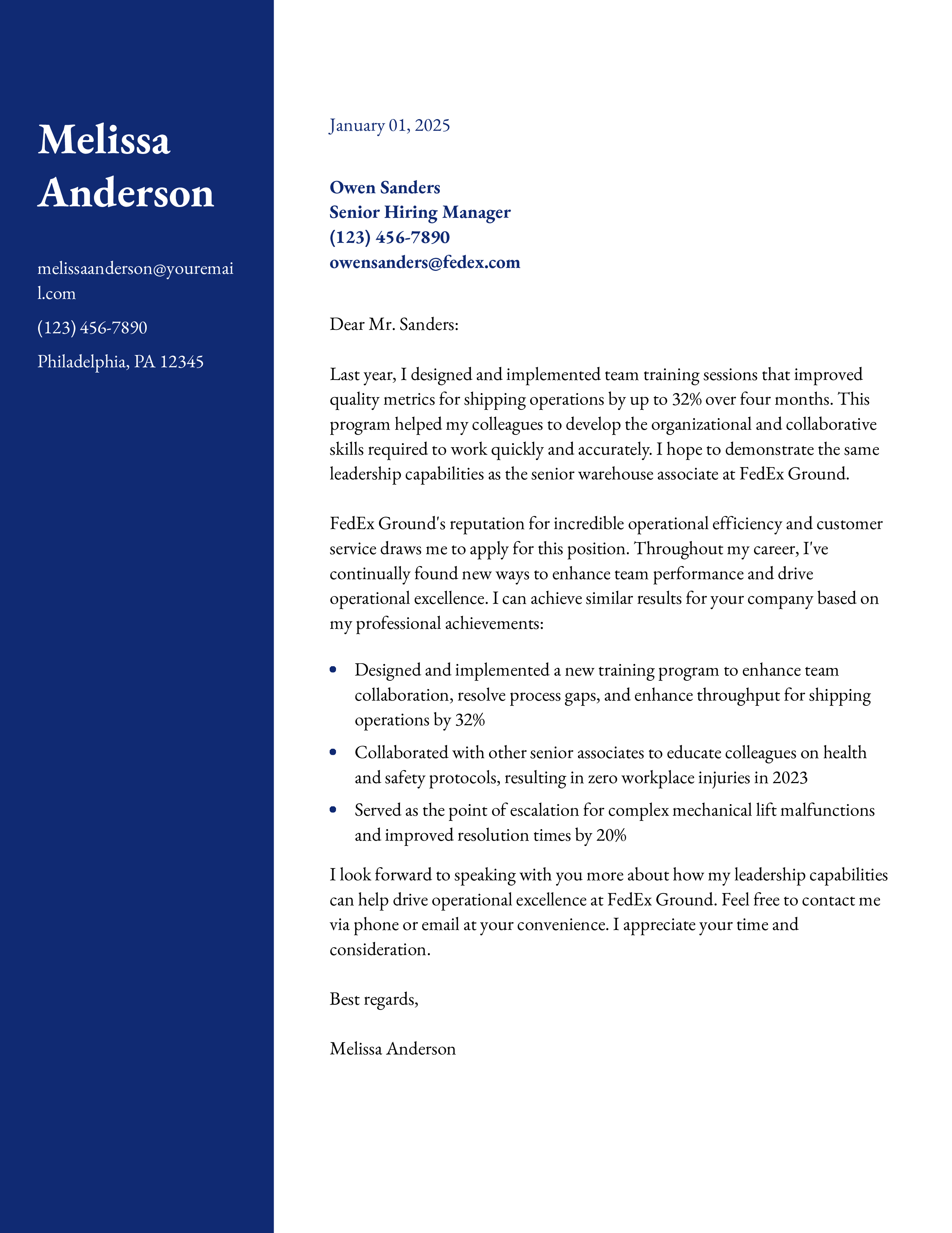 Senior Warehouse Associate Cover Letter