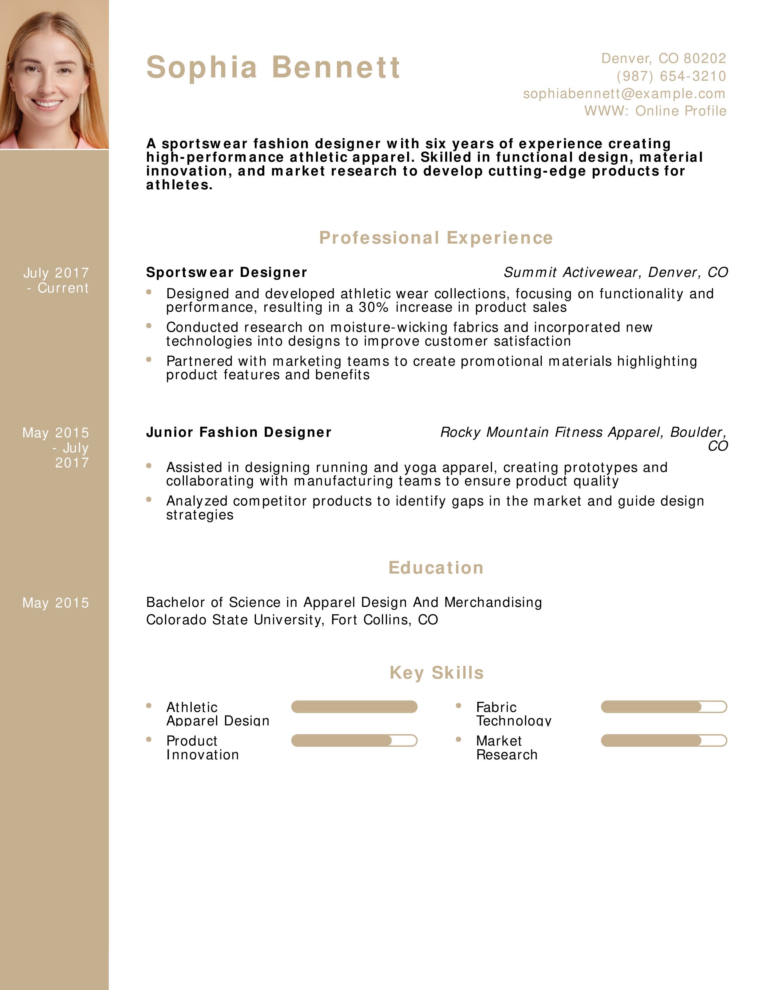Sportswear Fashion Designer Resume Example