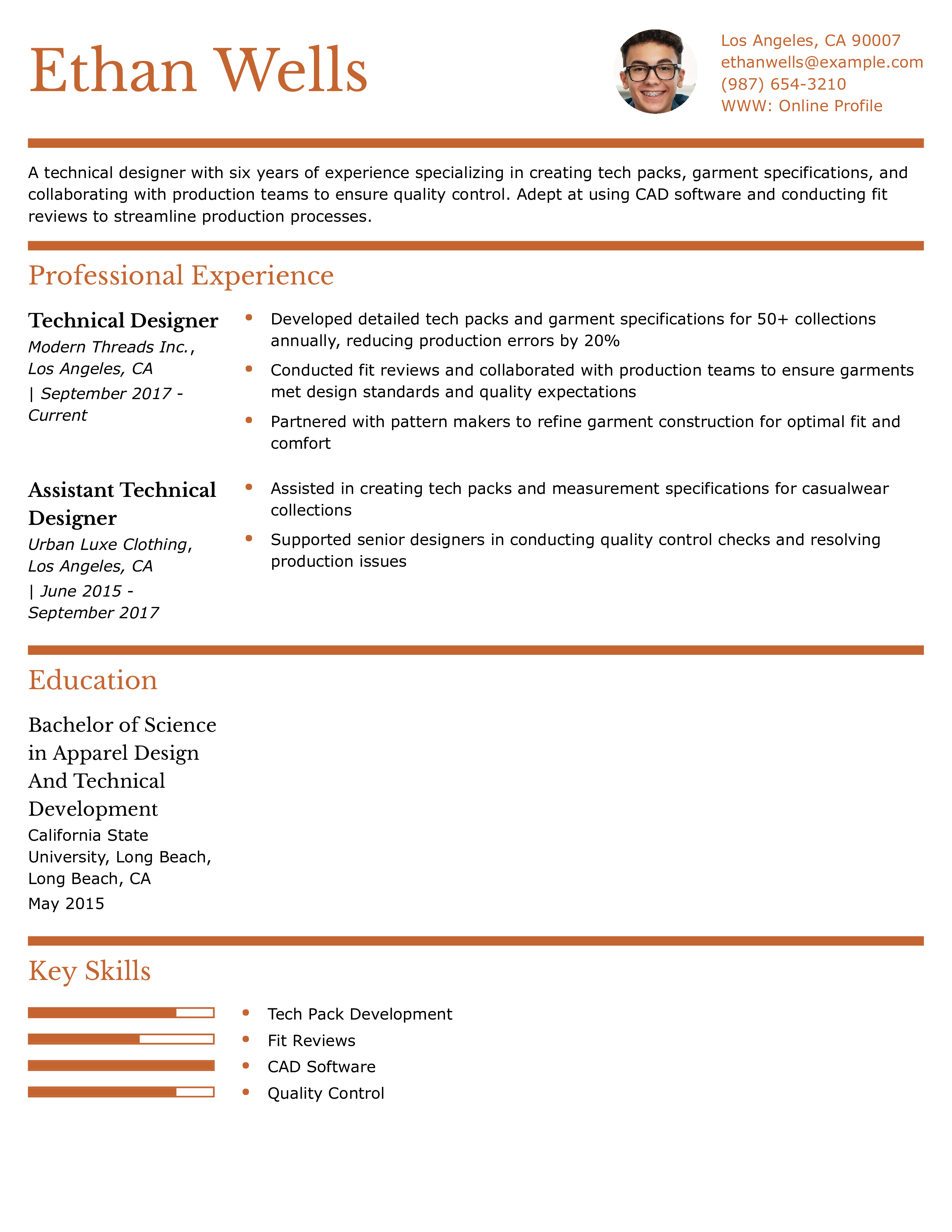 Technical Designer Resume Example