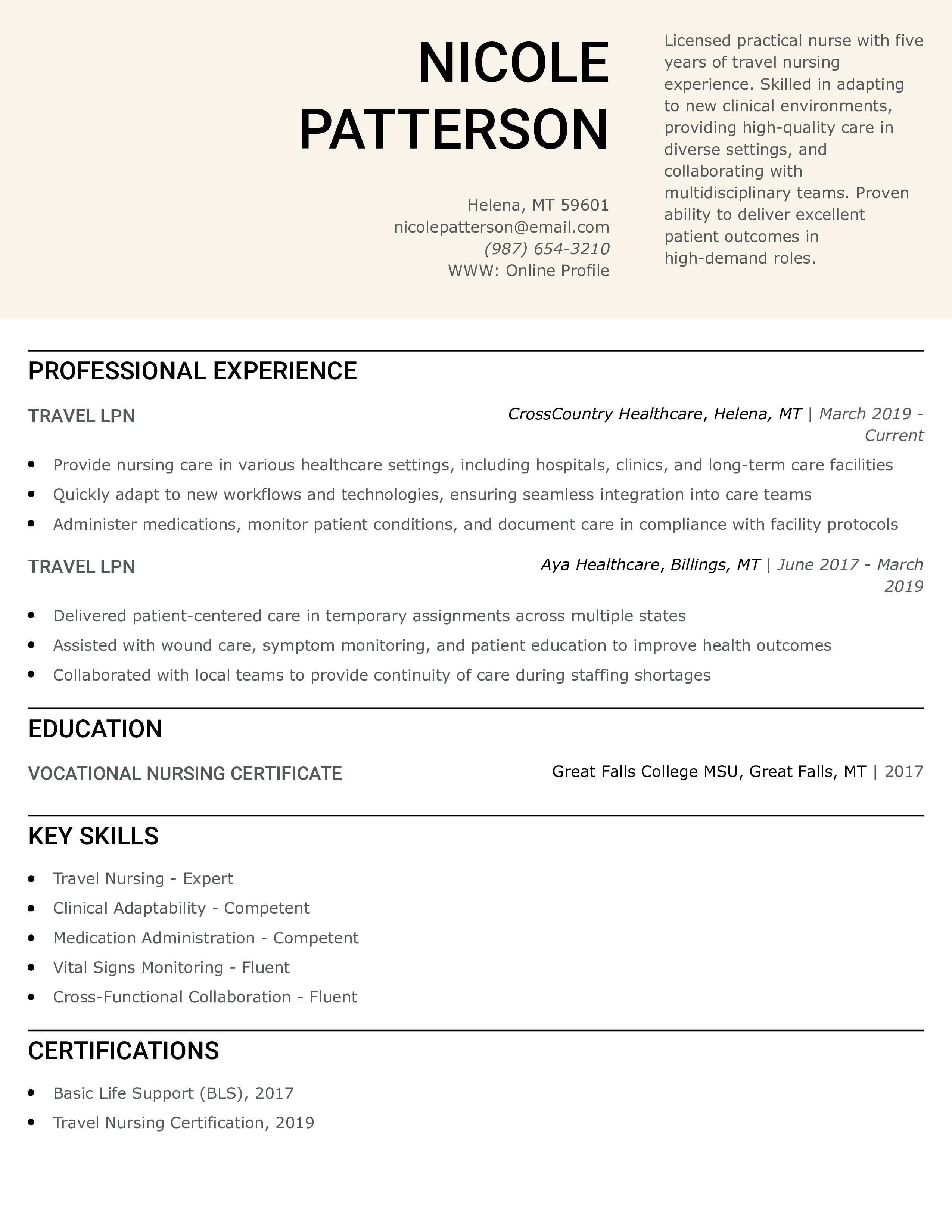 Travel LPN Resume