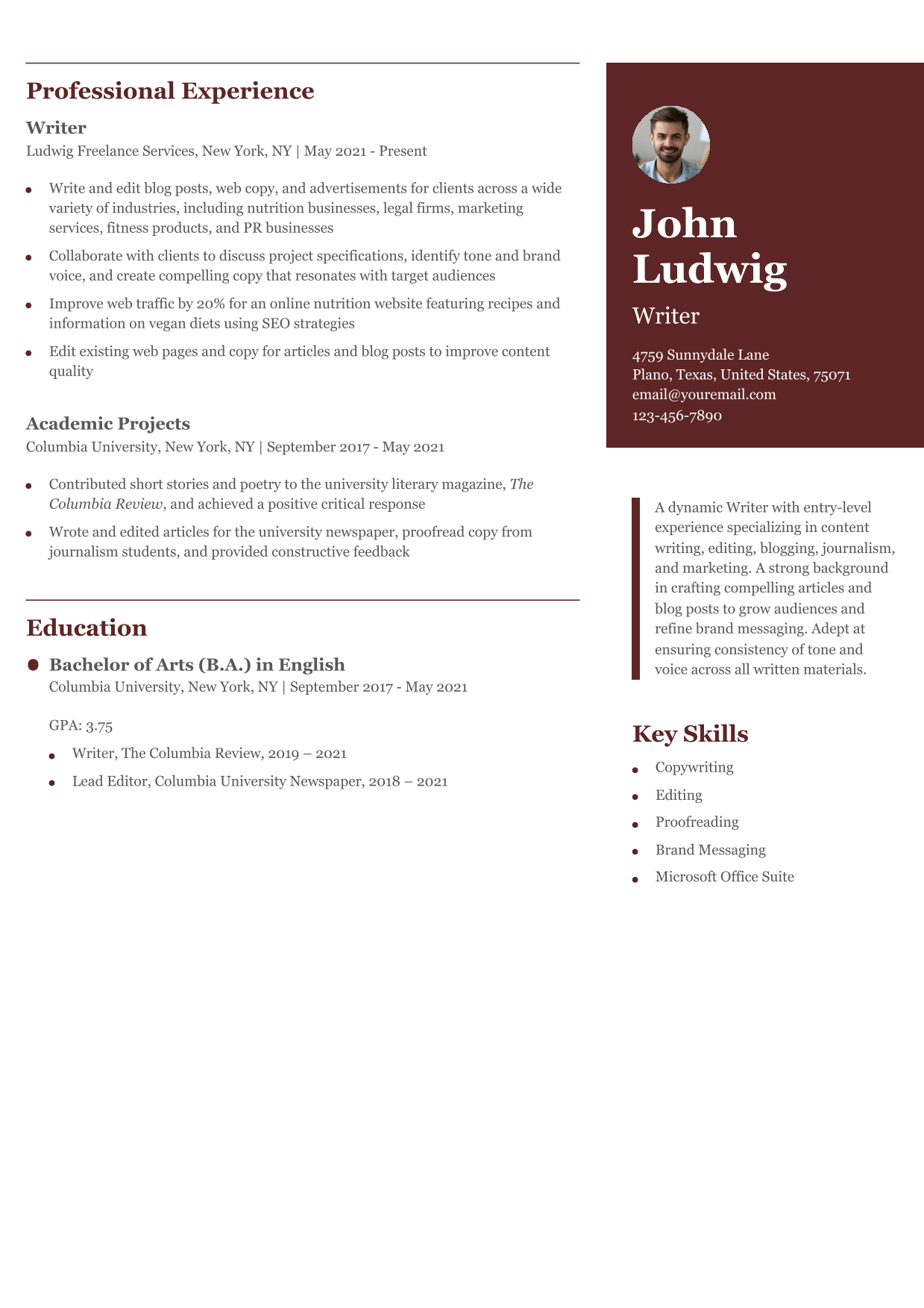 Writer Resume Example