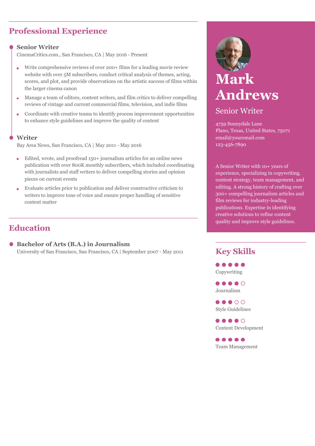Writer Resume Example