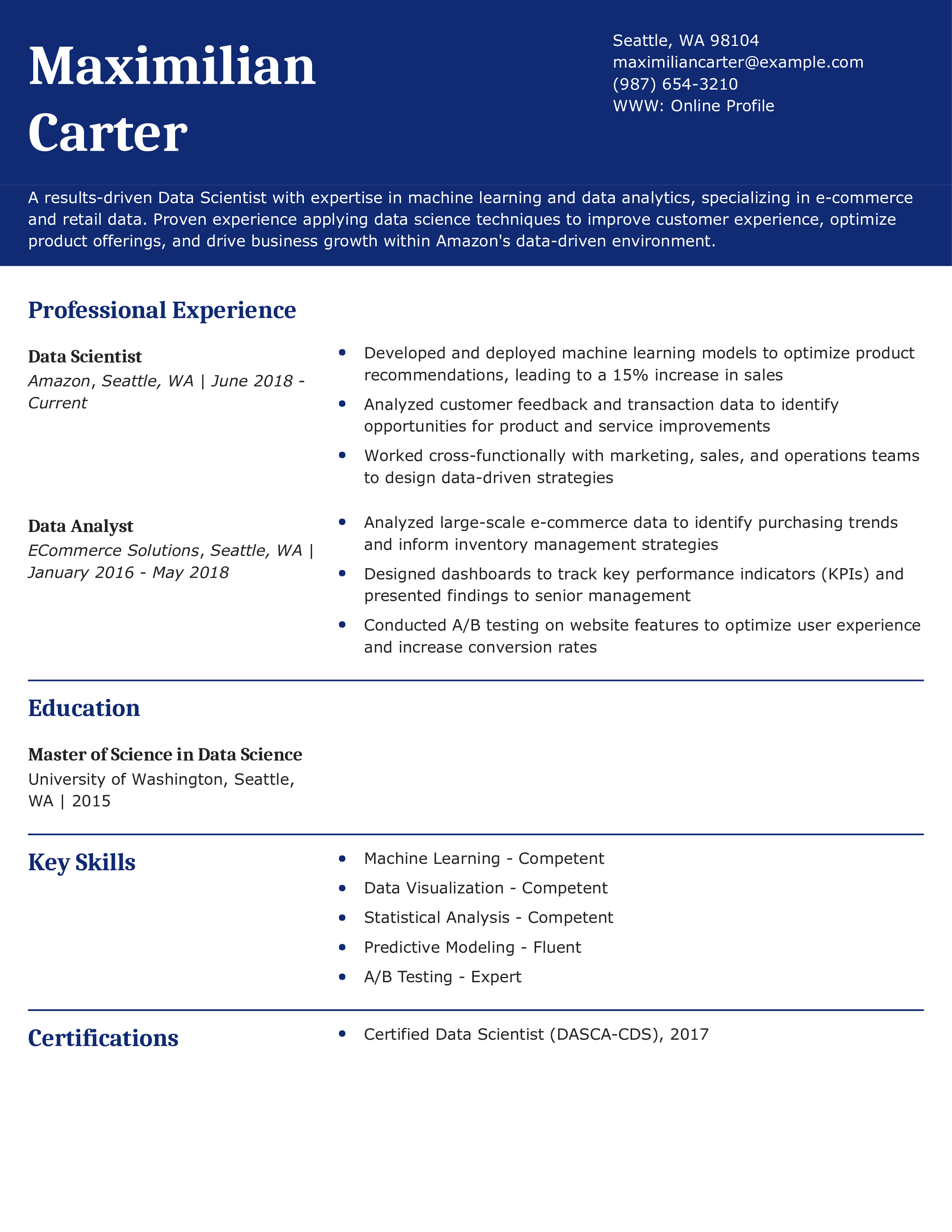 Amazon Data Science Resume