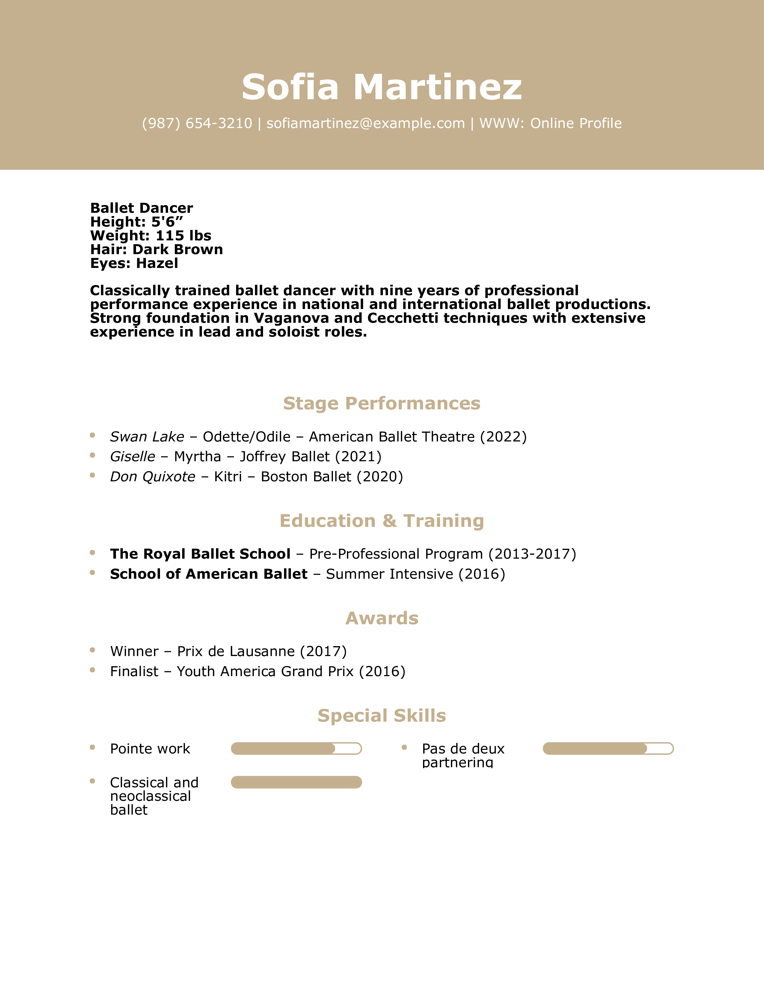Ballet Dancer Resume