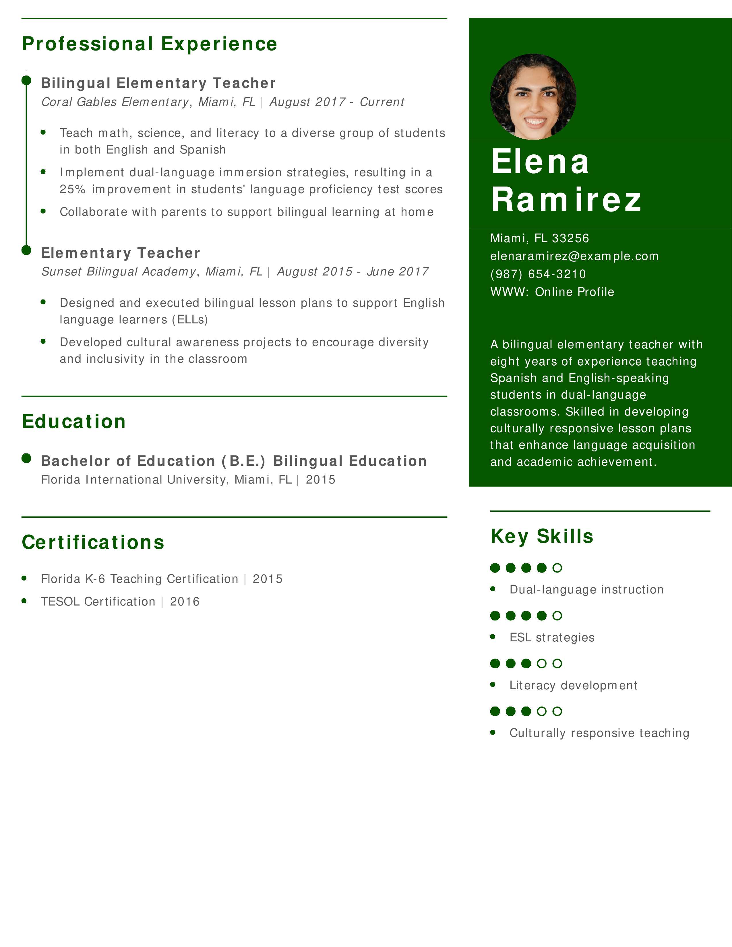 Bilingual Elementary Teacher Resume