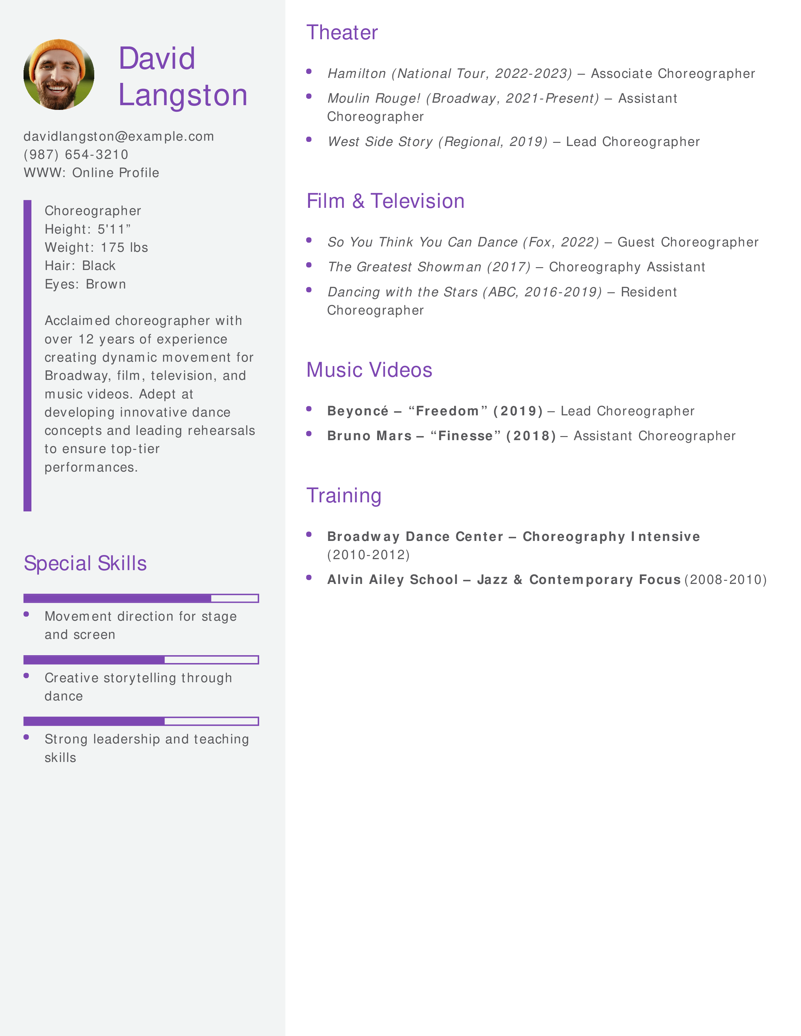 Choreographer Resume