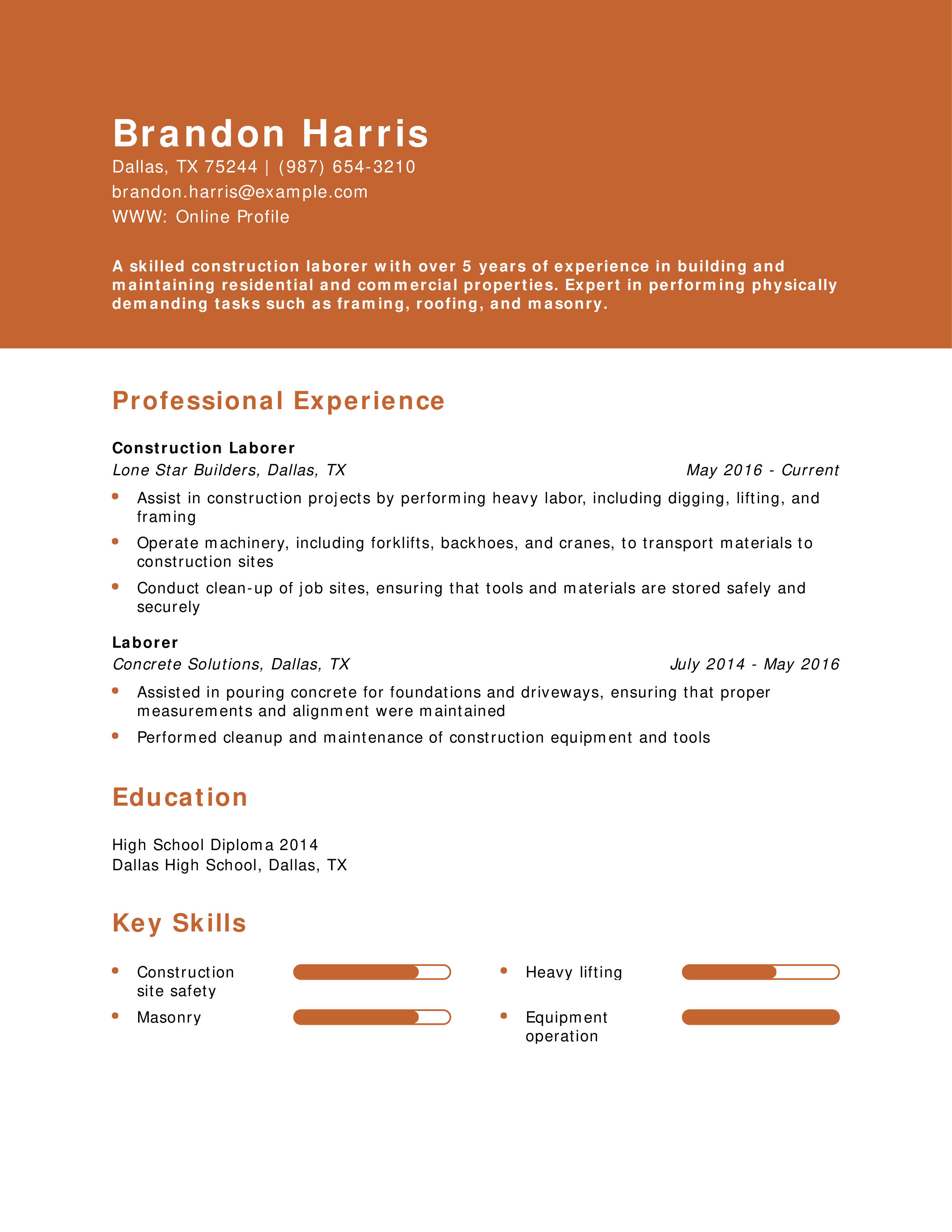 Construction Laborer Resume