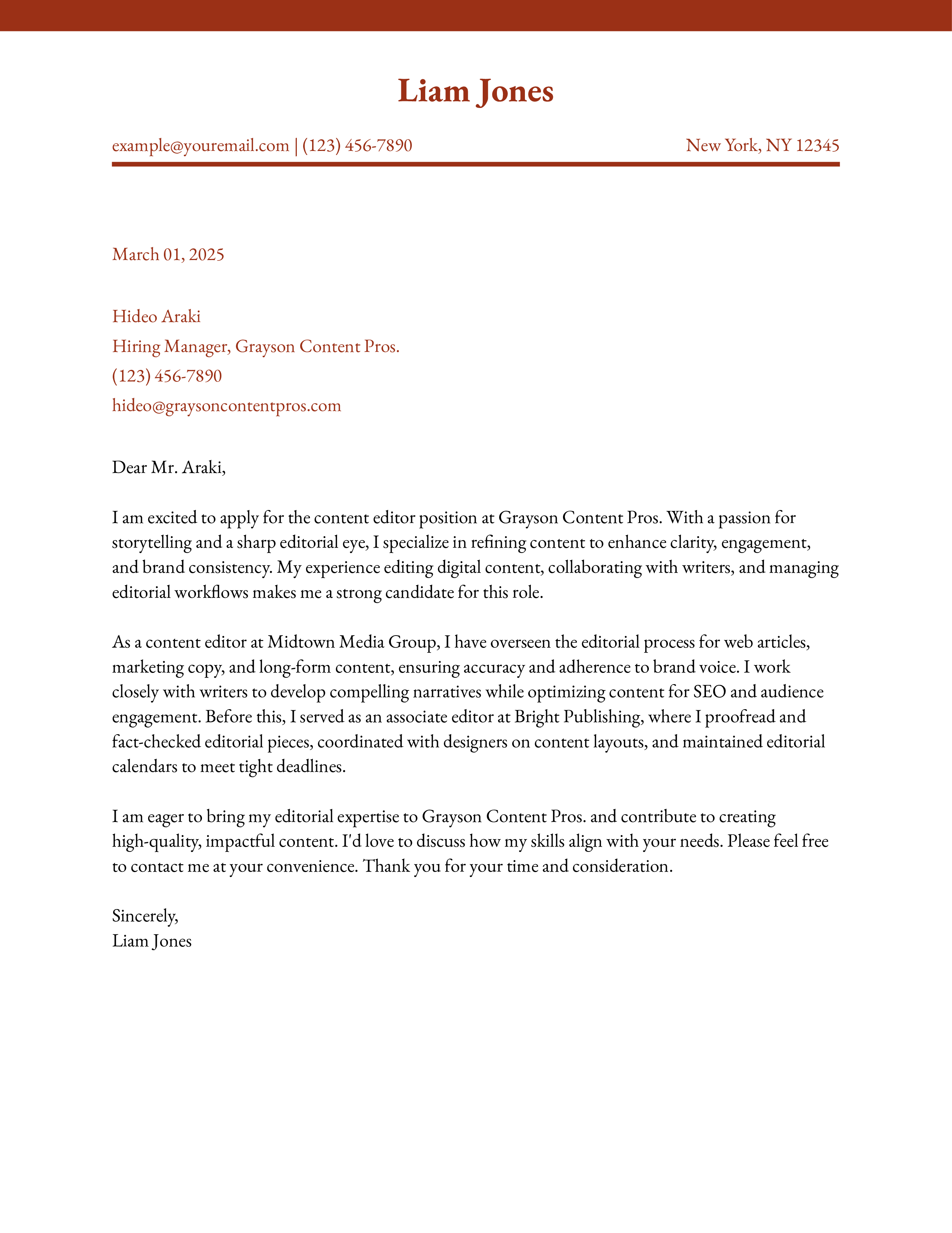 Content Editor Cover Letter