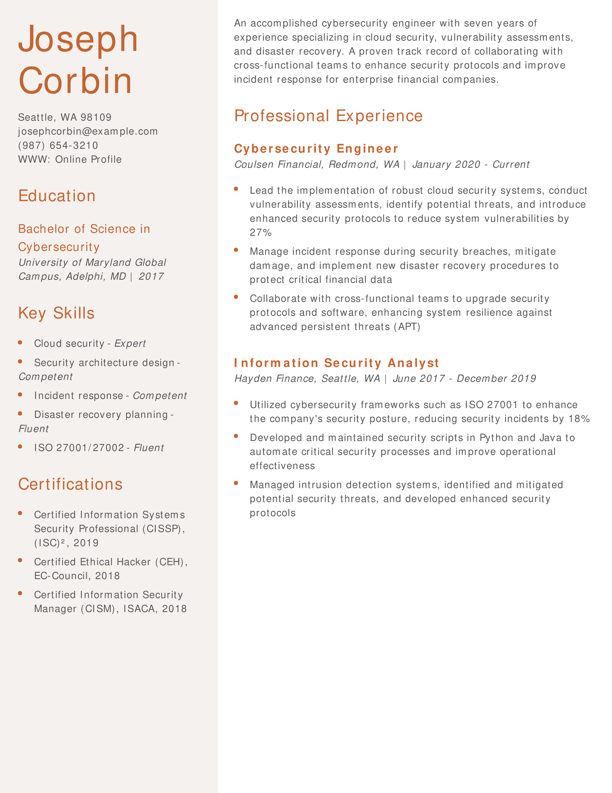 Cybersecurity Engineer Resume