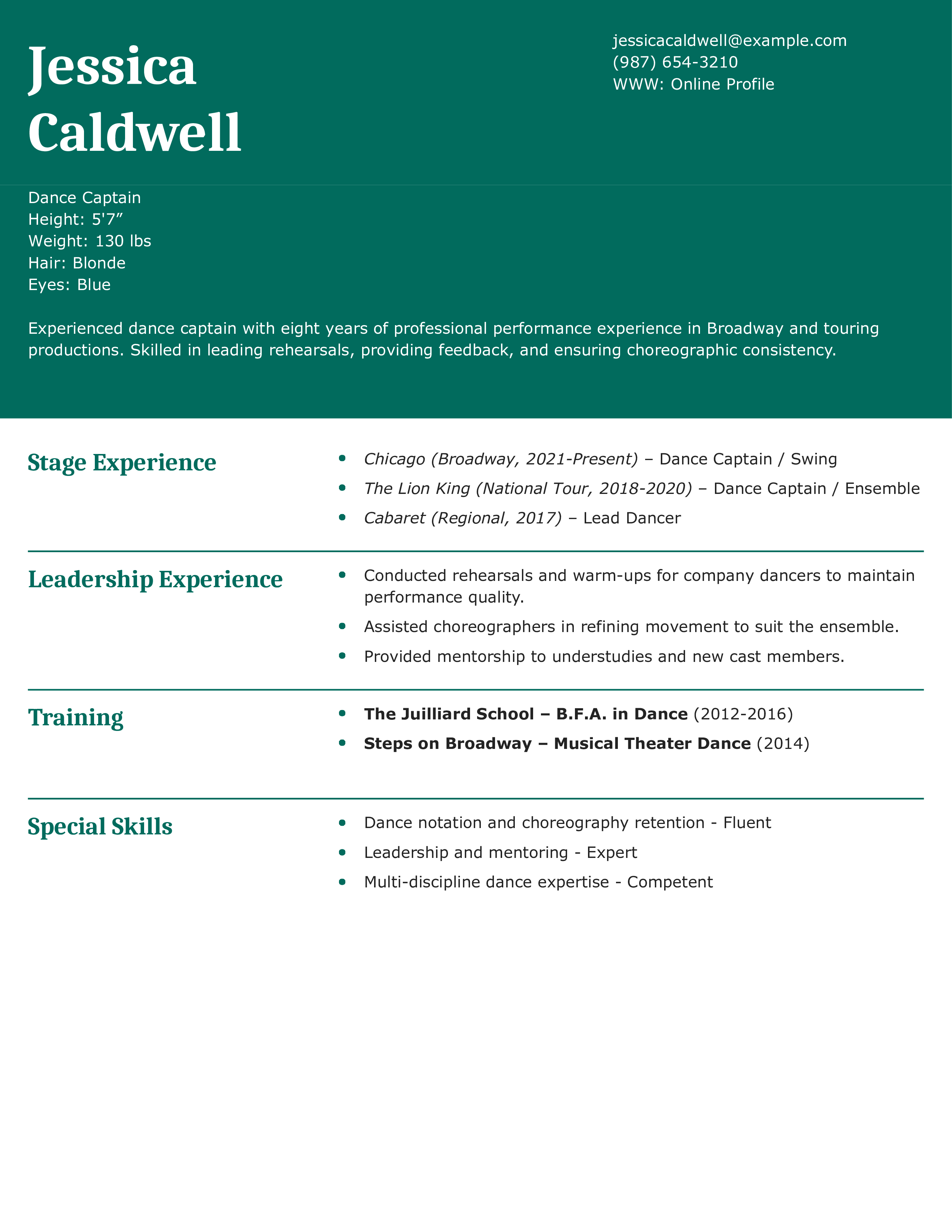 Dance Captain Resume