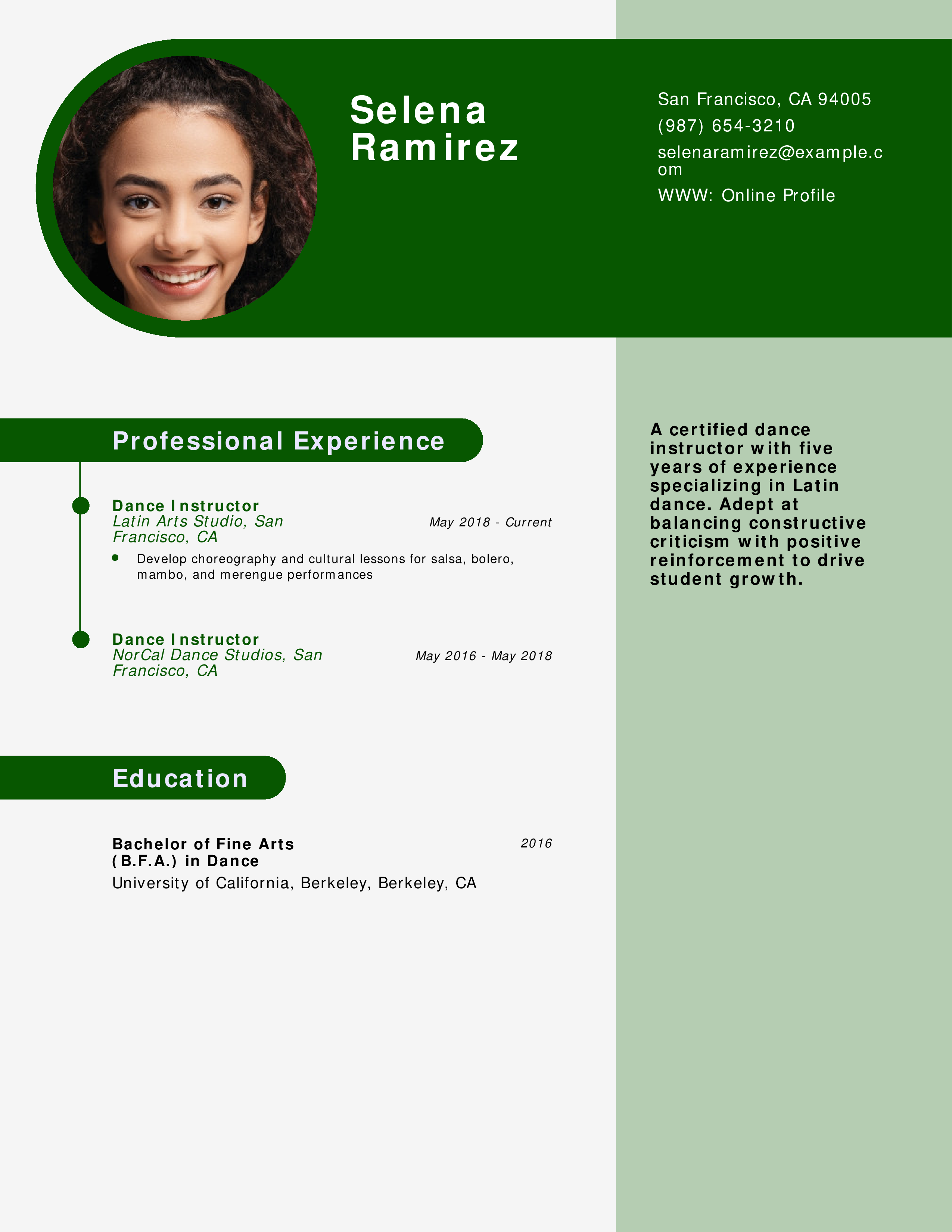 Dance Instructor Resume