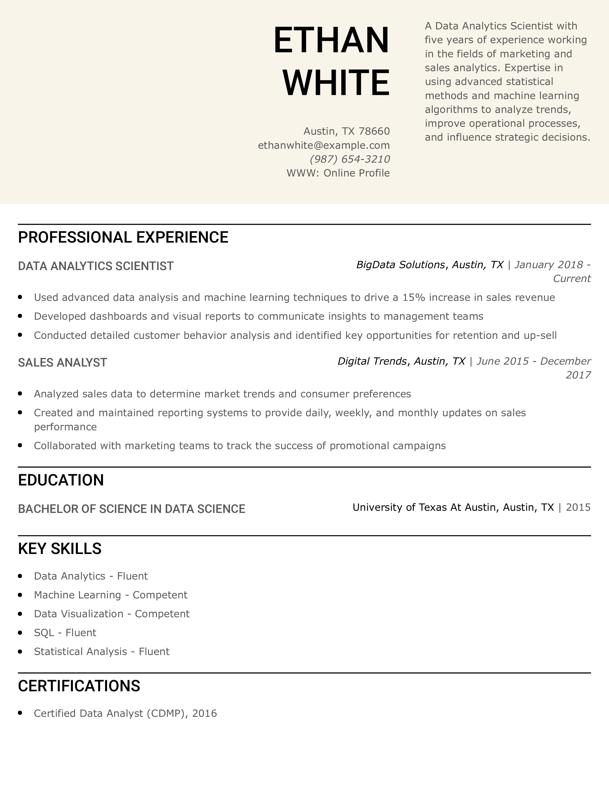 Data Analytics Scientist Resume