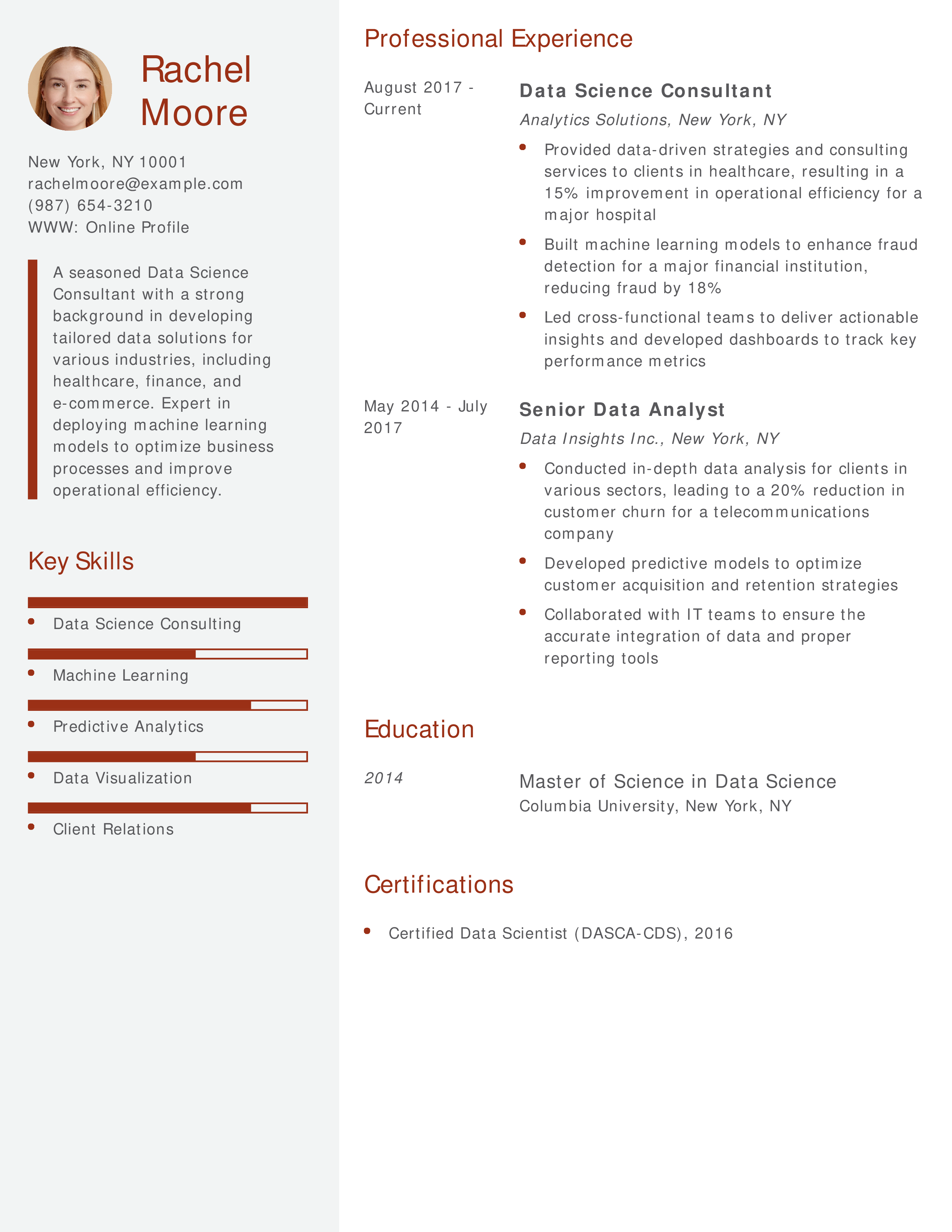 Data Science Consultant Resume