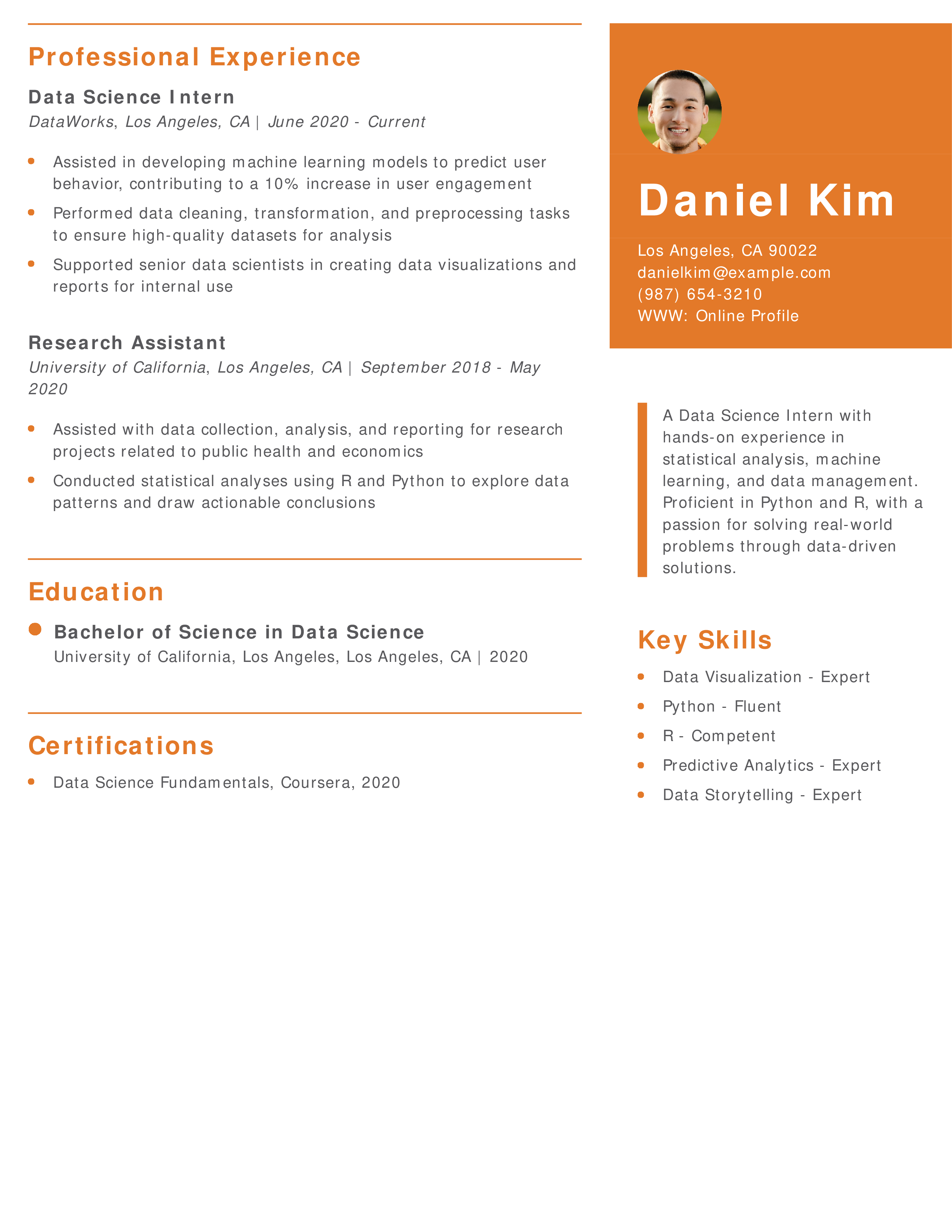 Data Science Intern Resume