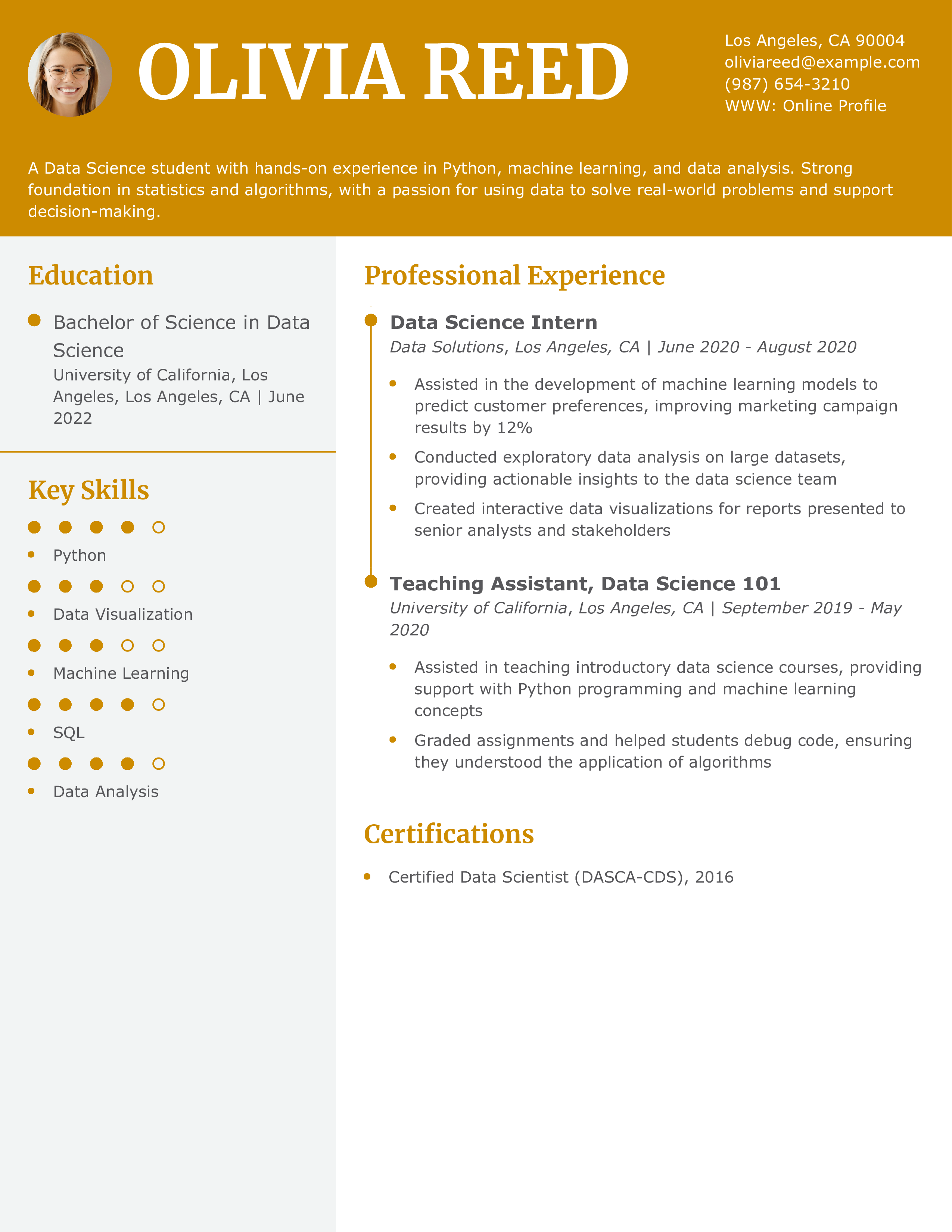 Data Science Student Resume