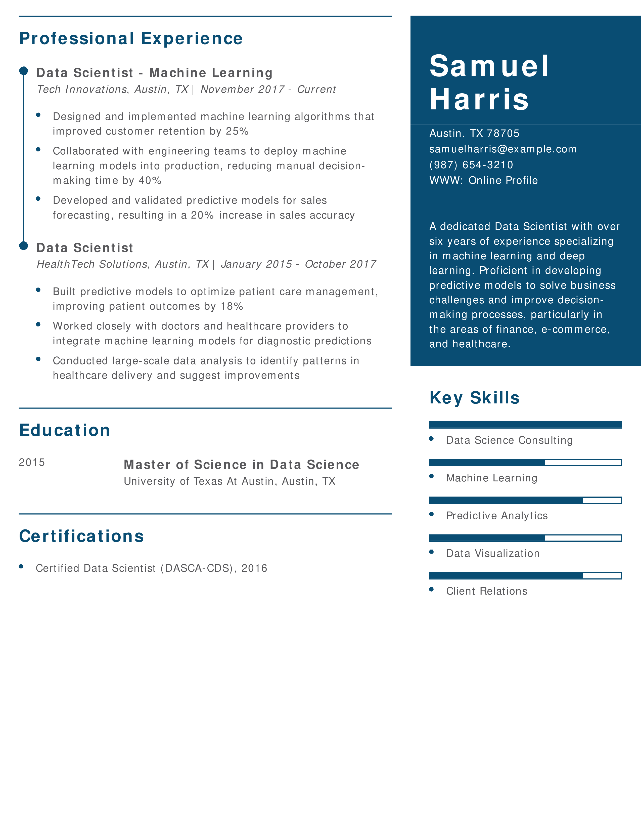 Data Scientist Machine Learning Resume