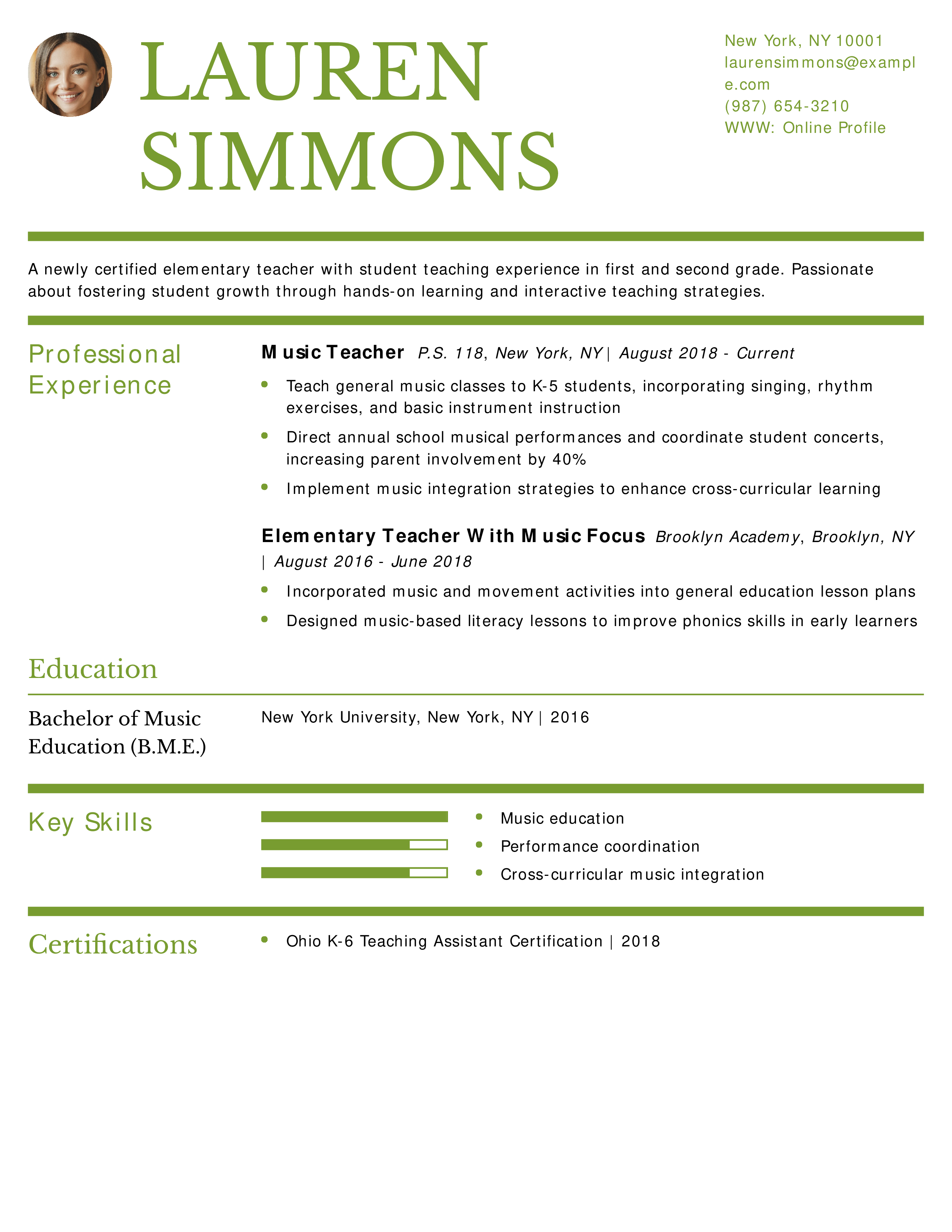 Elementary Music Teacher Resume