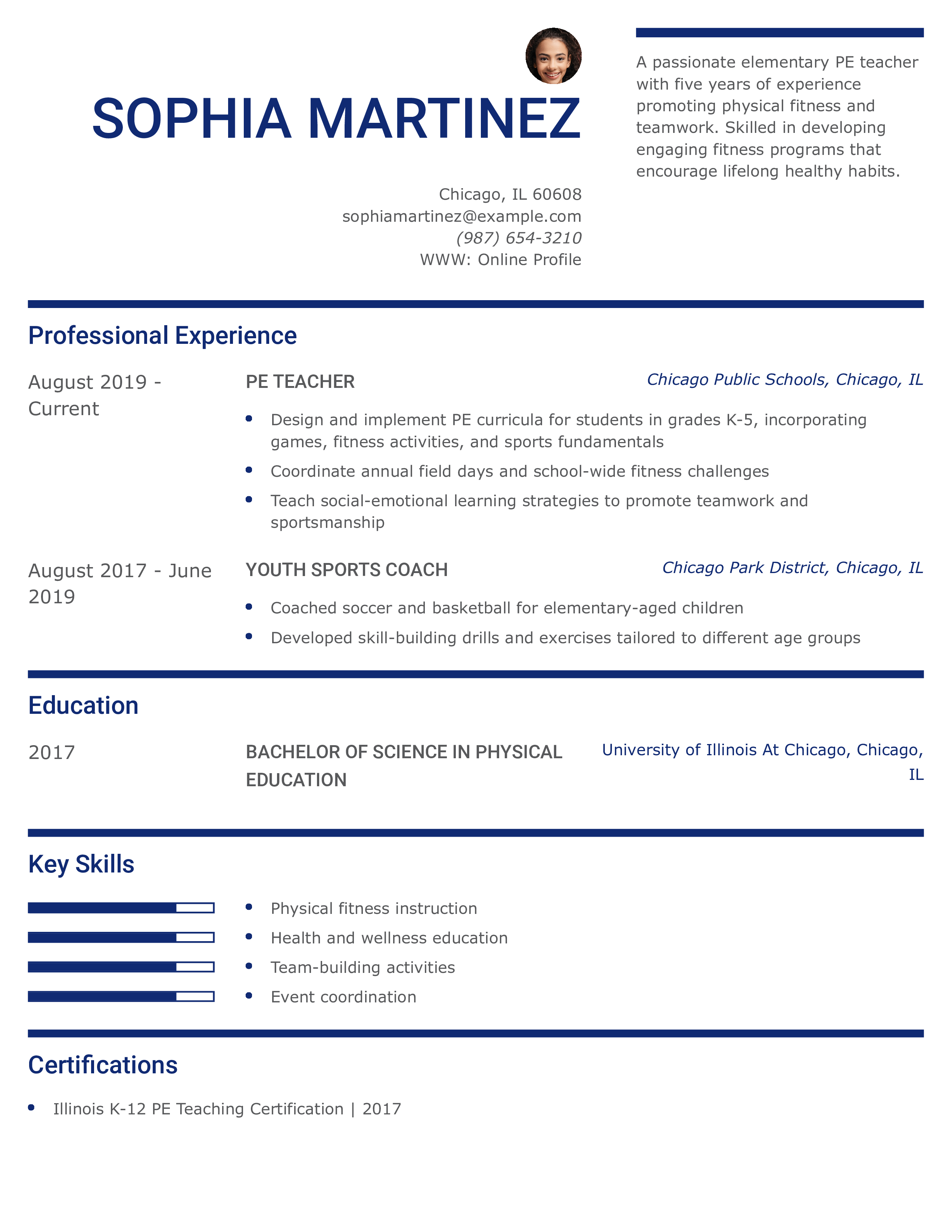 Elementary PE Teacher Resume