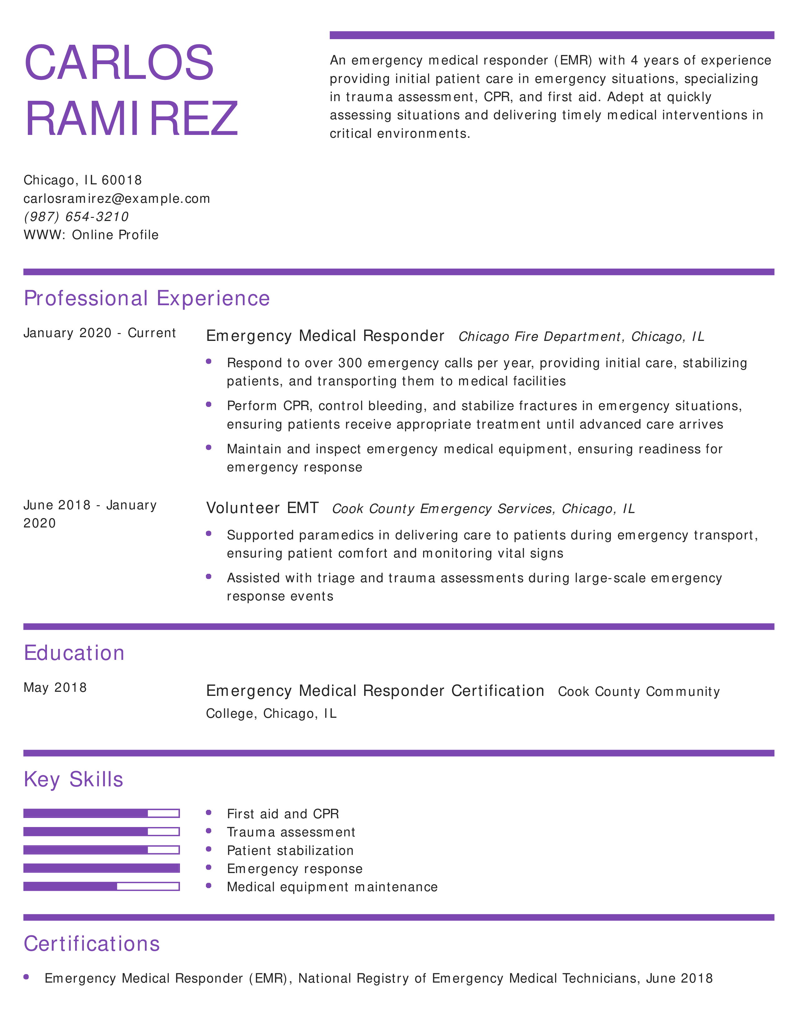 Bilingual Emergency Medical Responder Resume