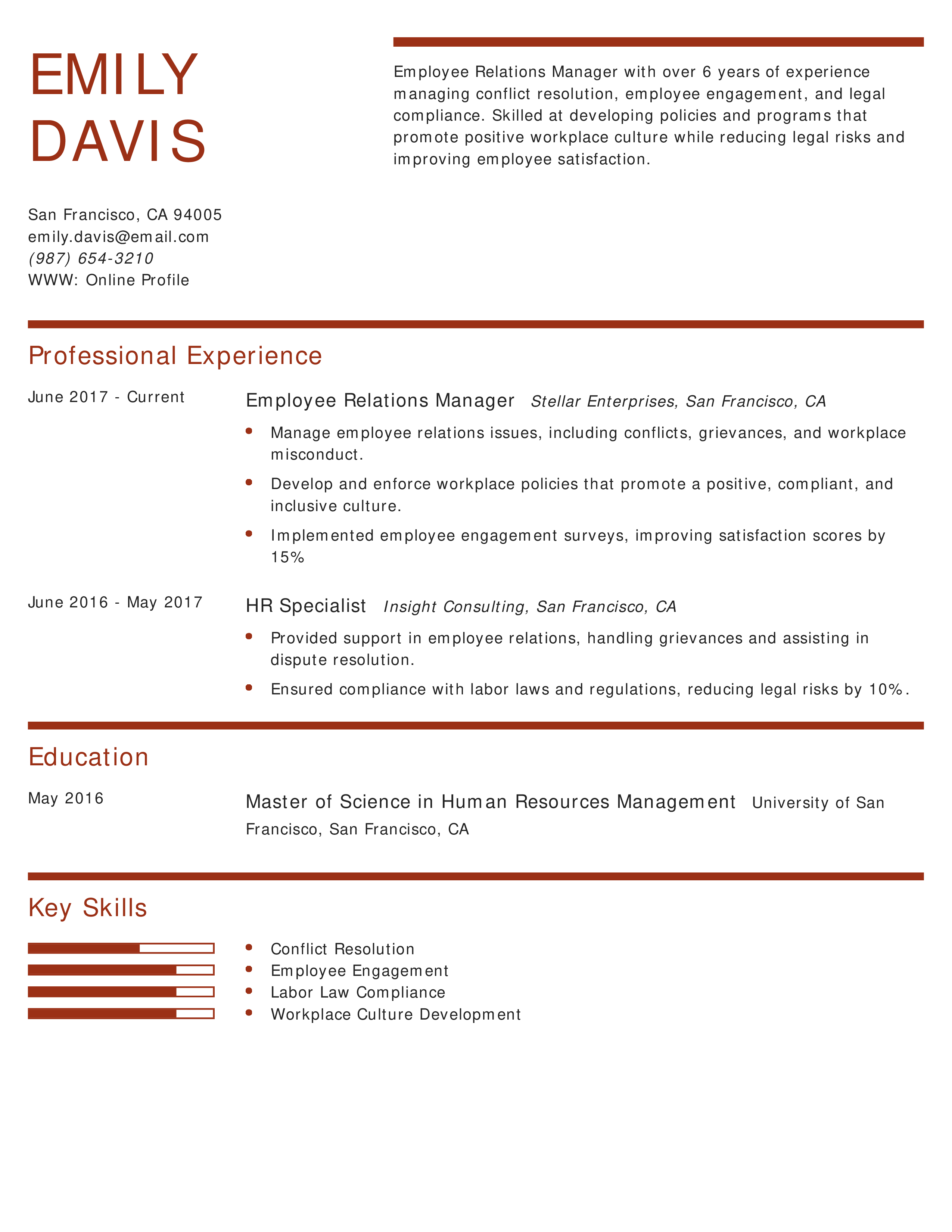 Employee Relations Manager Resume