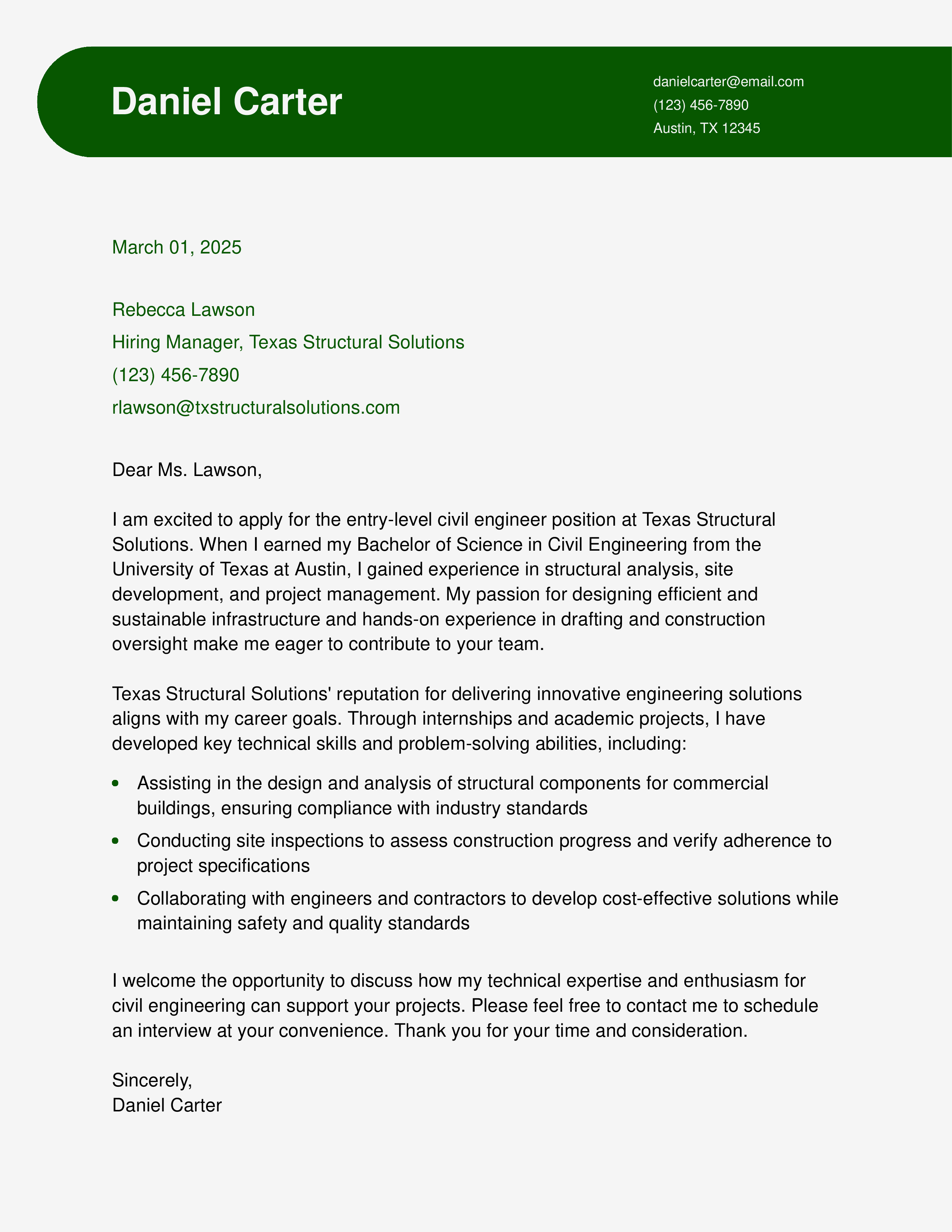 Entry-Level Civil Engineer Cover Letter