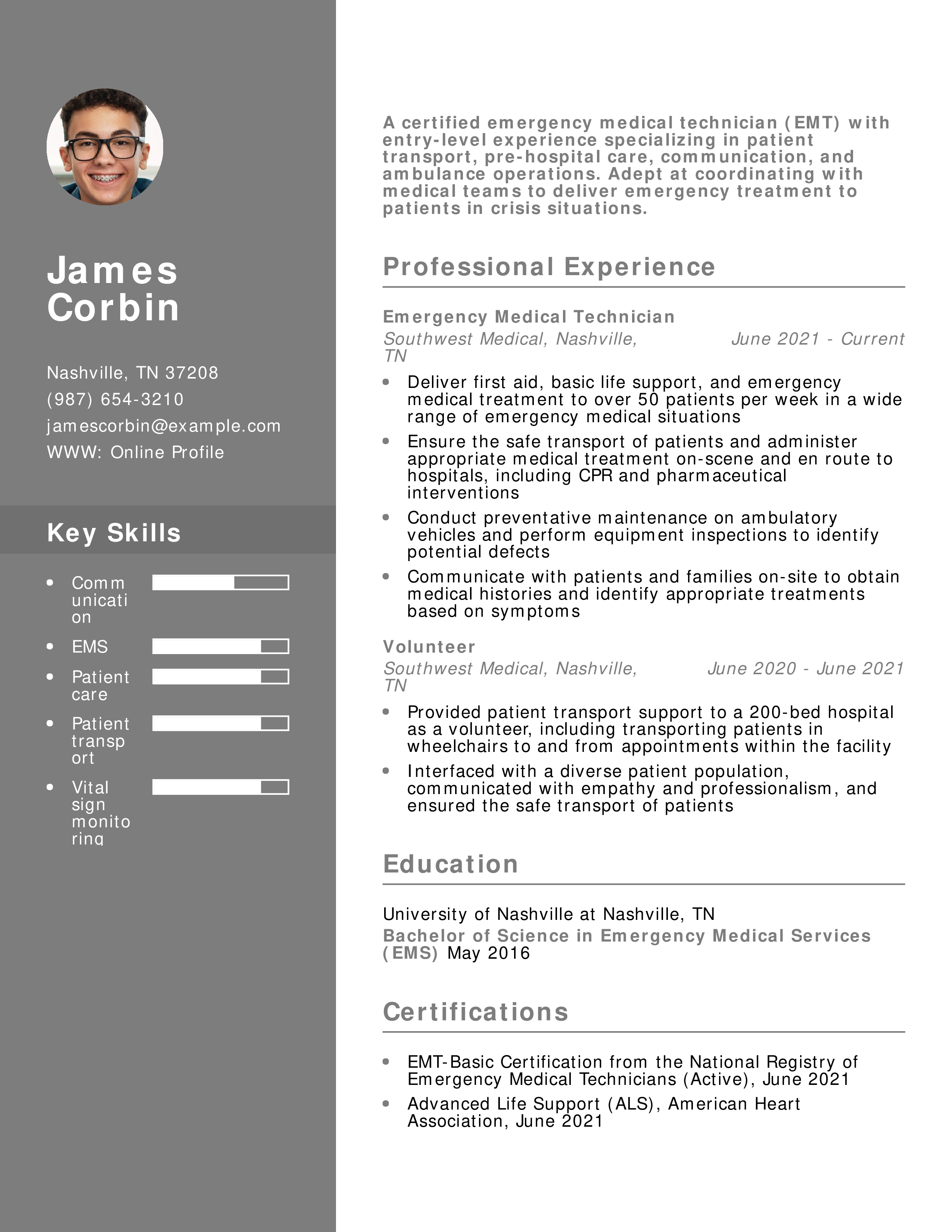 Entry-Level Emergency Medical Technician Resume