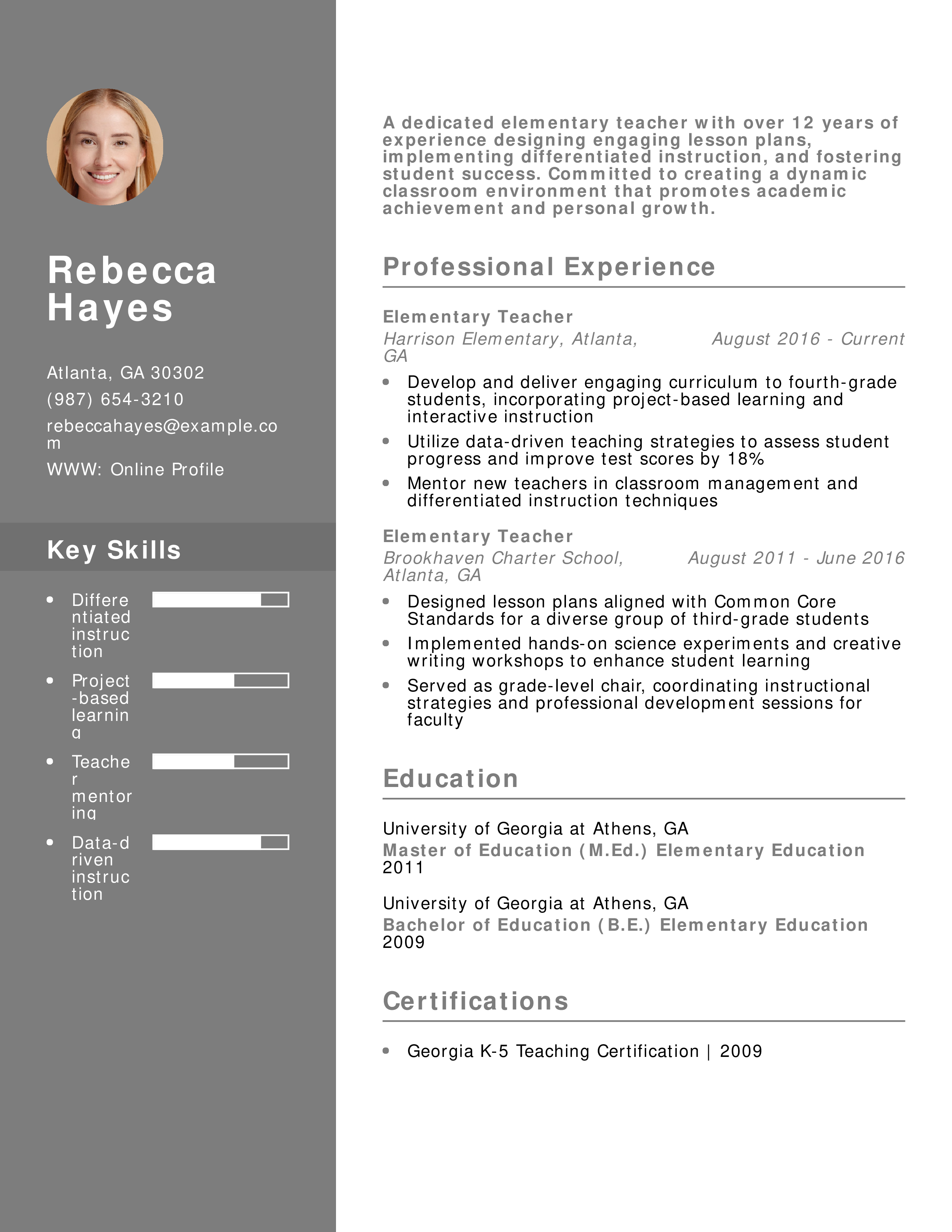 Experienced Elementary Teacher Resume