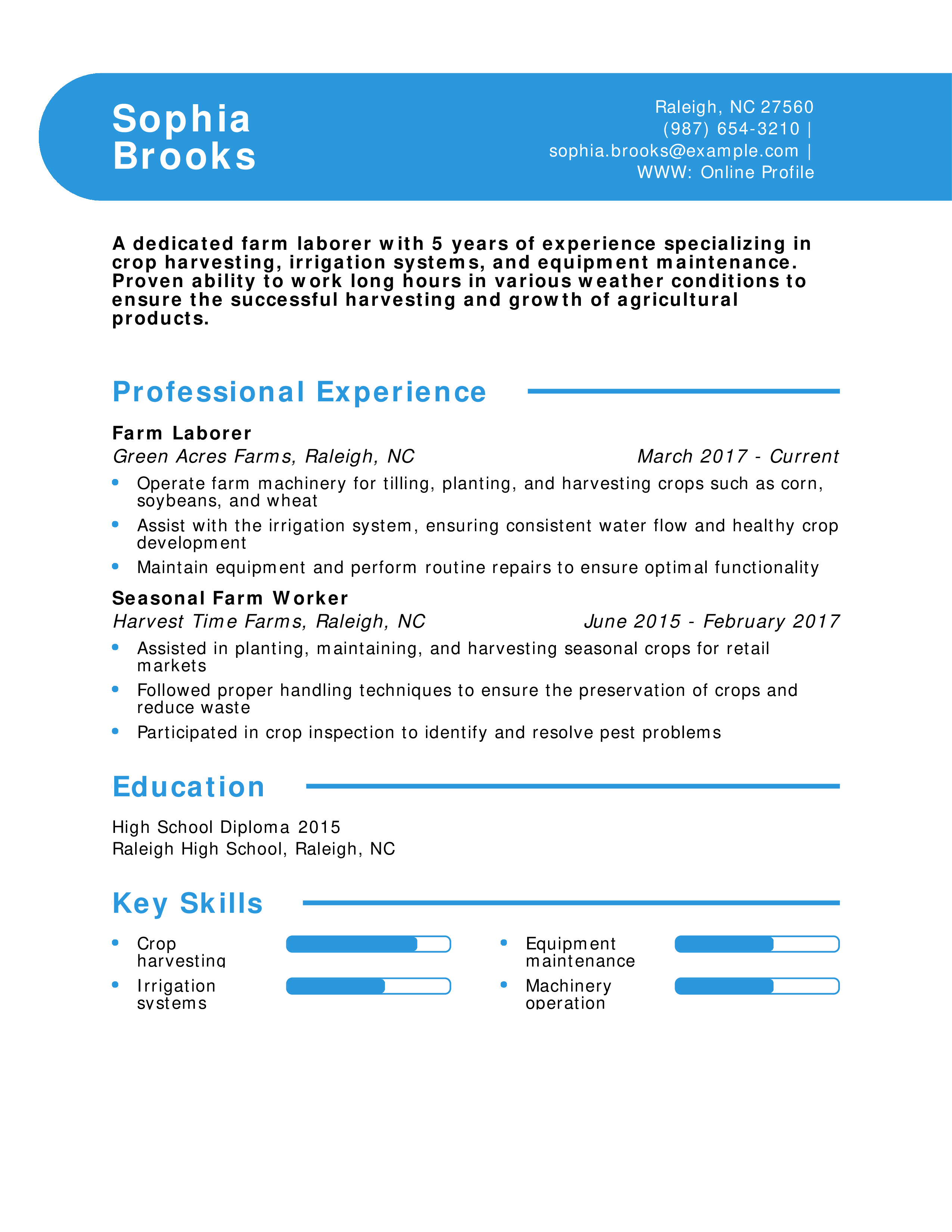 Farm Laborer Resume