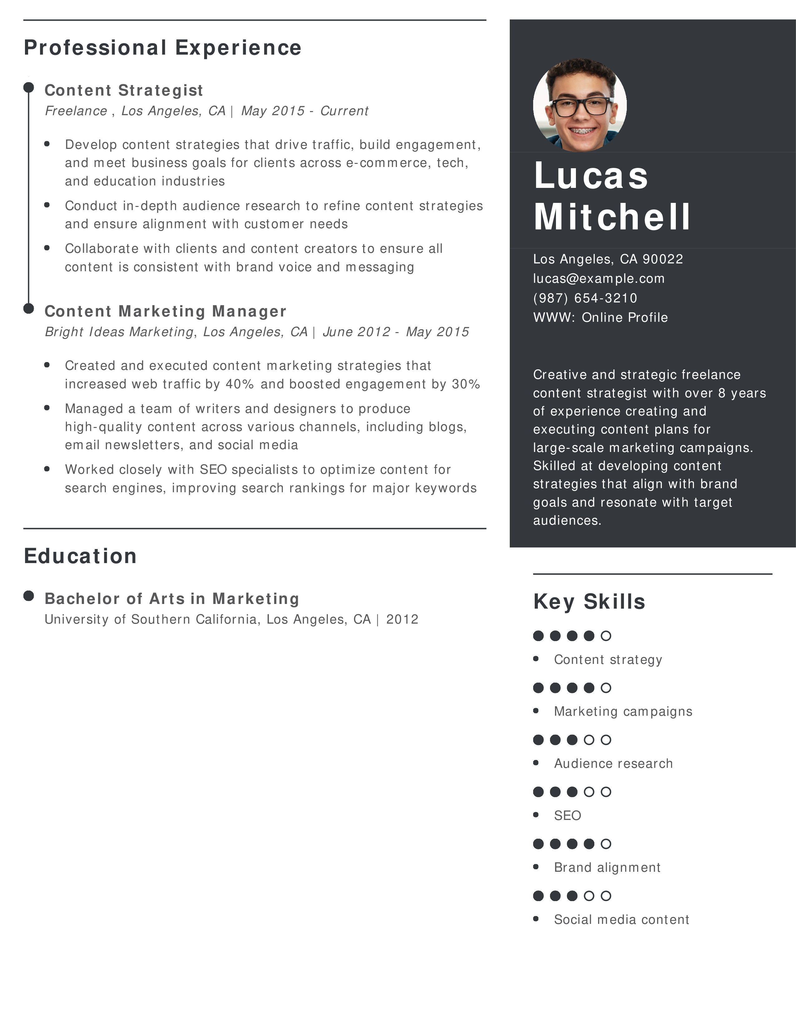 Freelance Content Strategist Resume