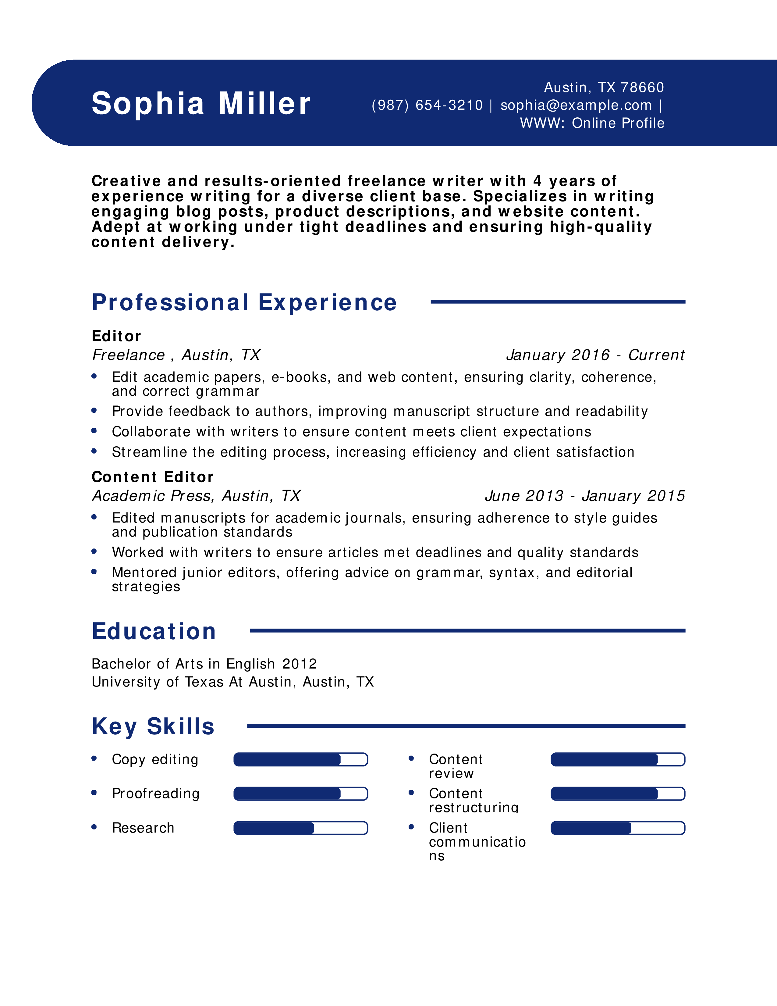 Freelance Editor Resume