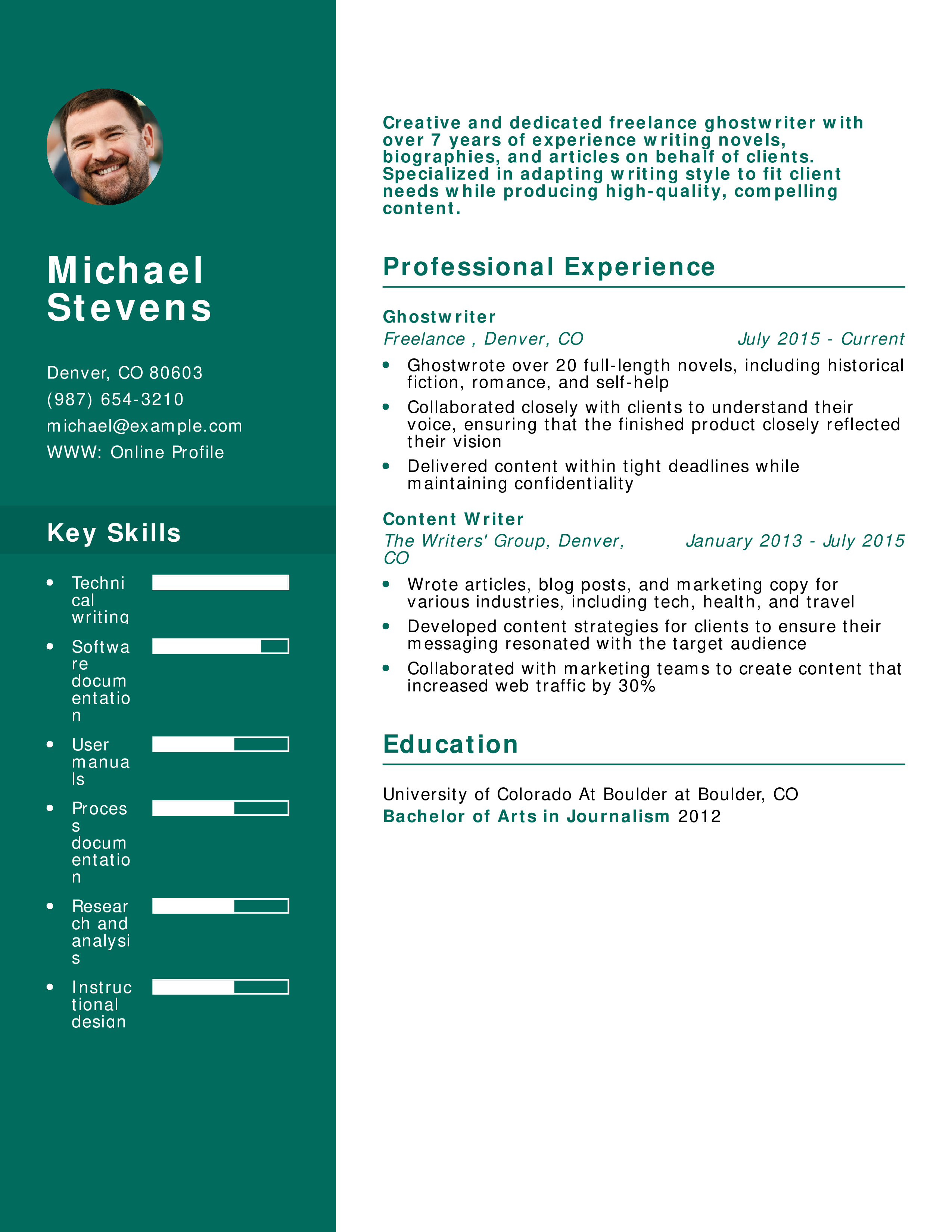Freelance Ghostwriter Resume