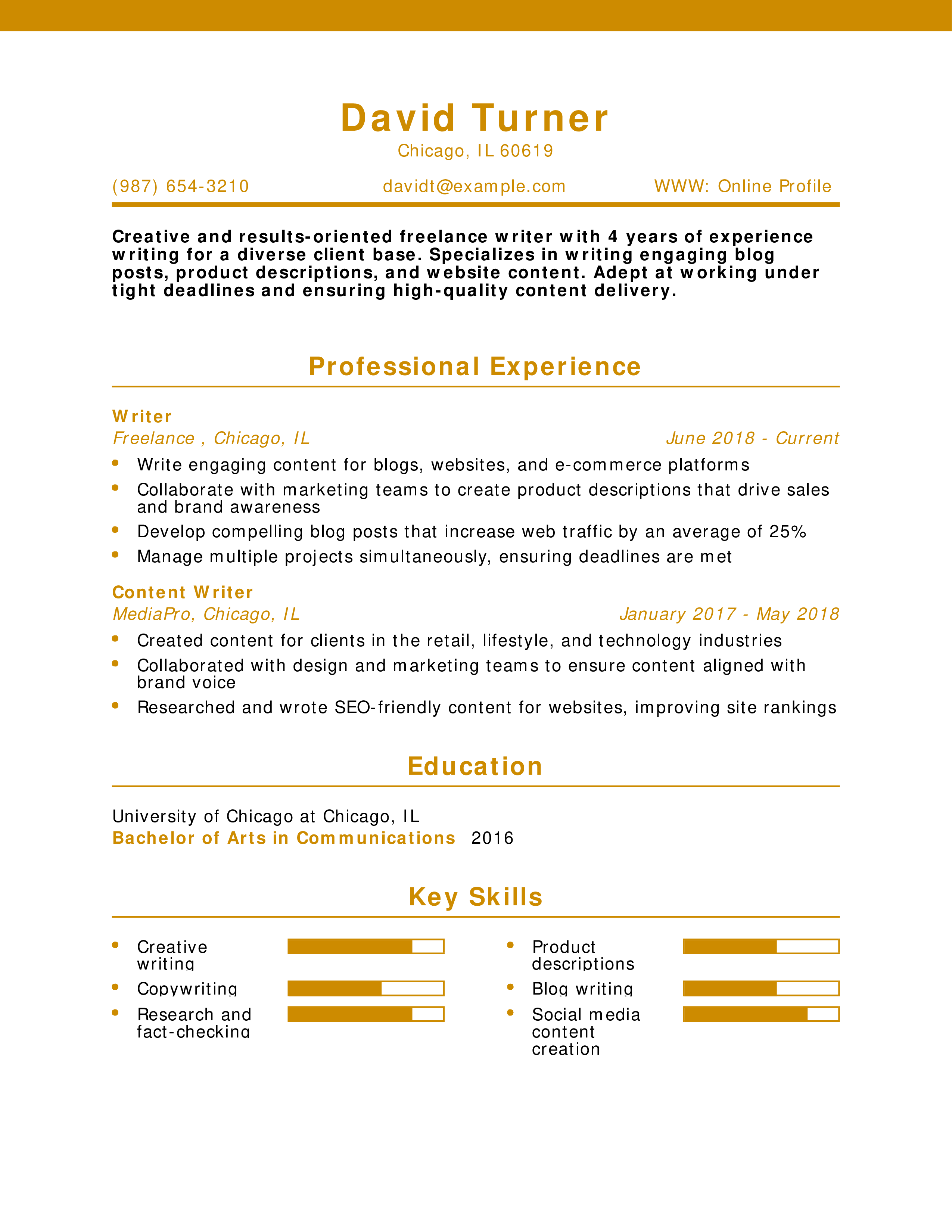 Freelance Writer Resume