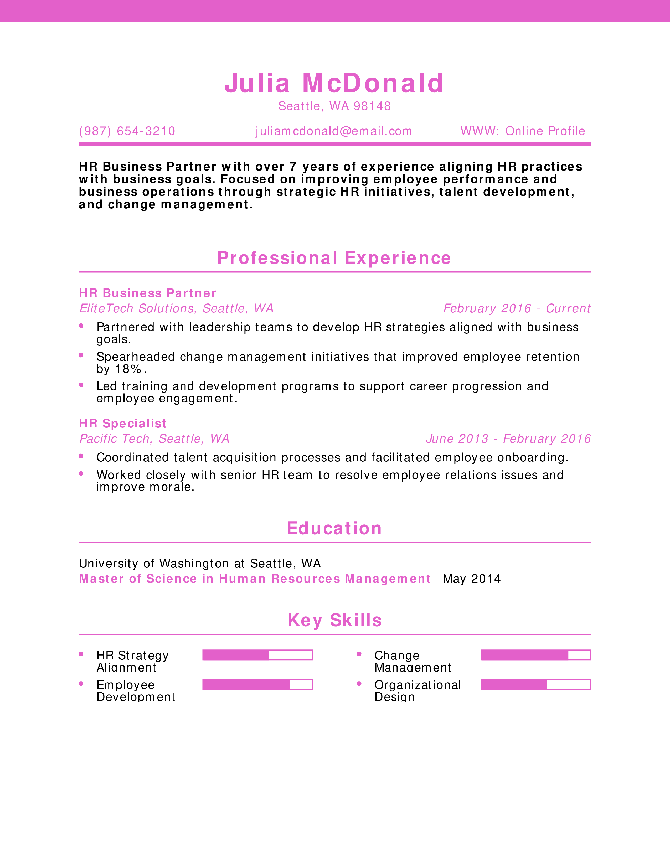 HR Business Partner Resume