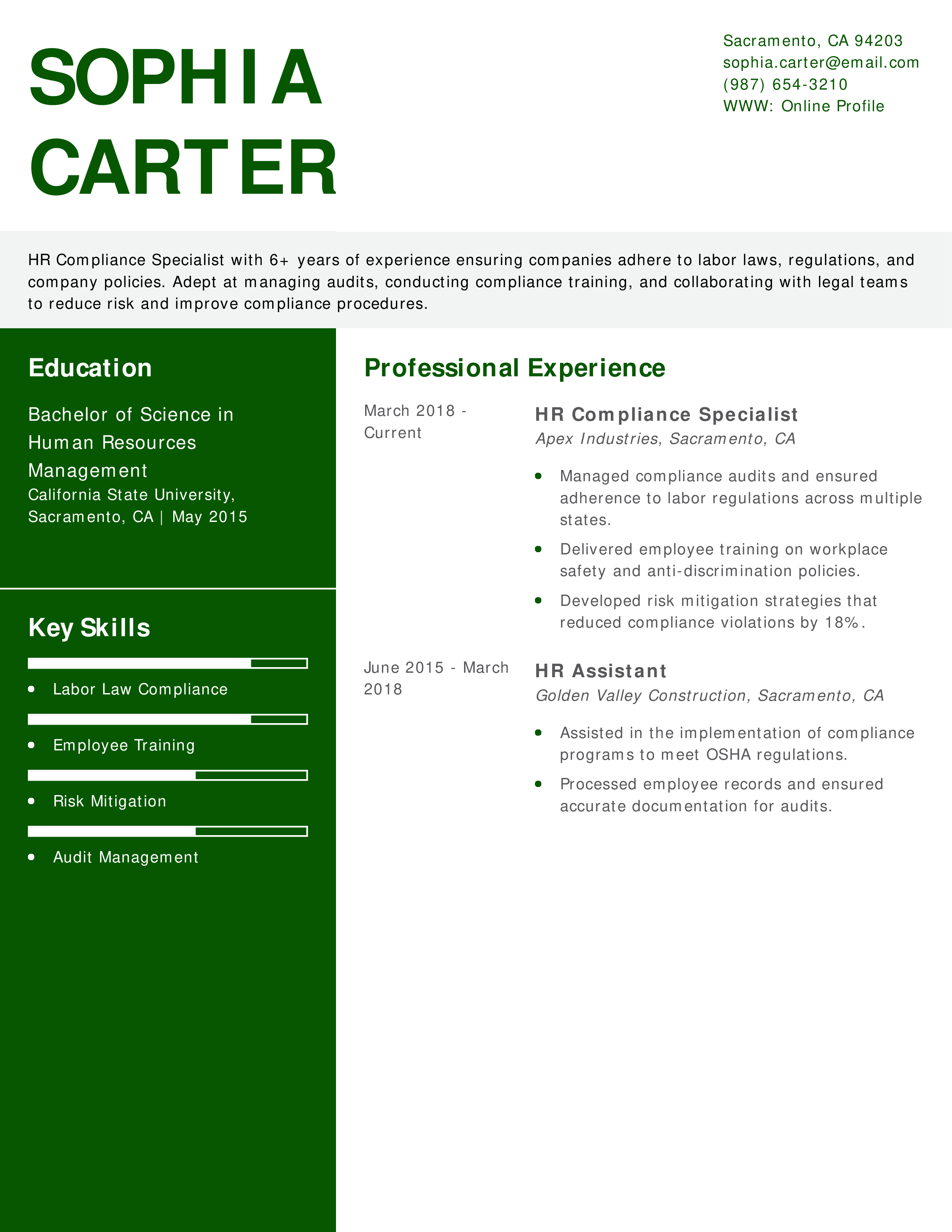 HR Compliance Specialist Resume