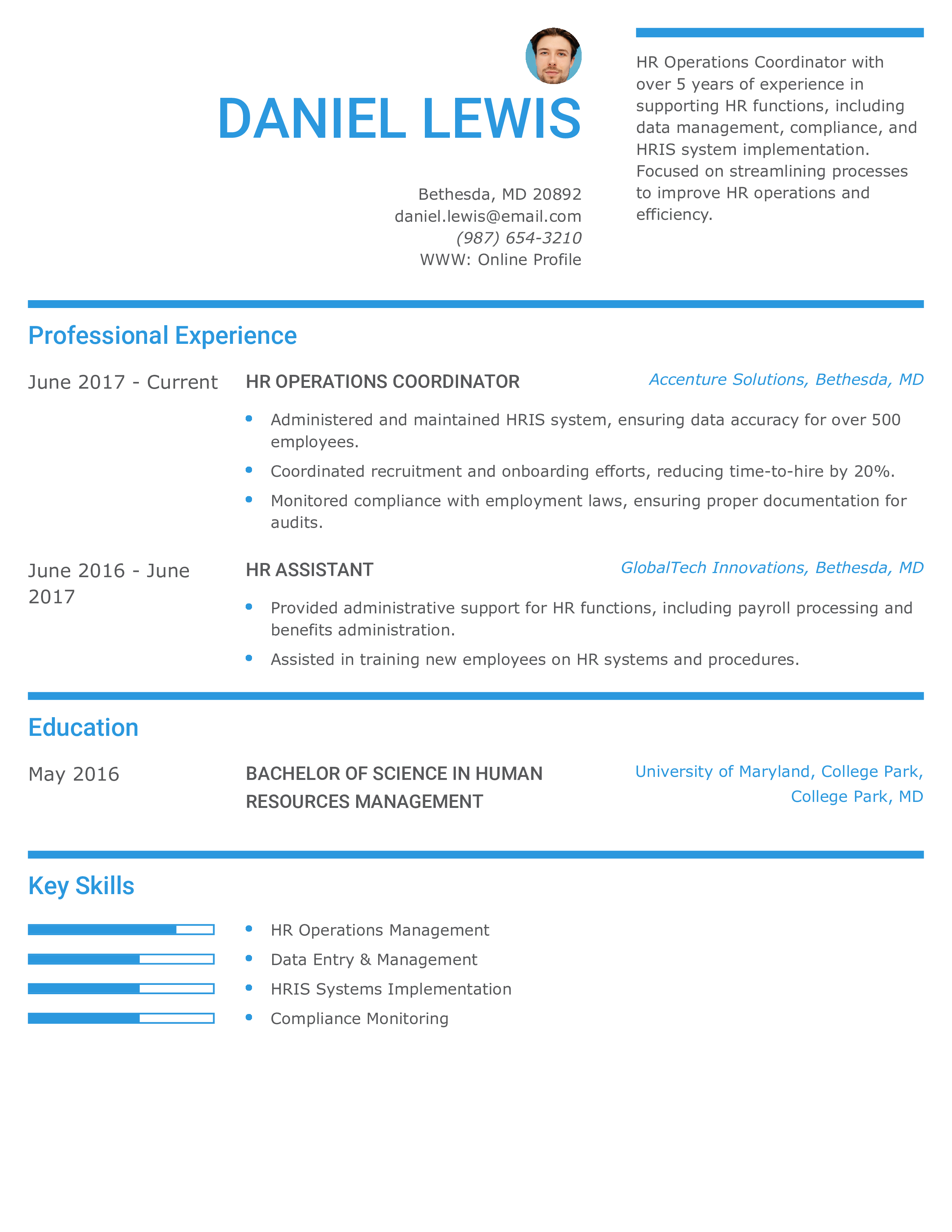 HR Operations Coordinator Resume