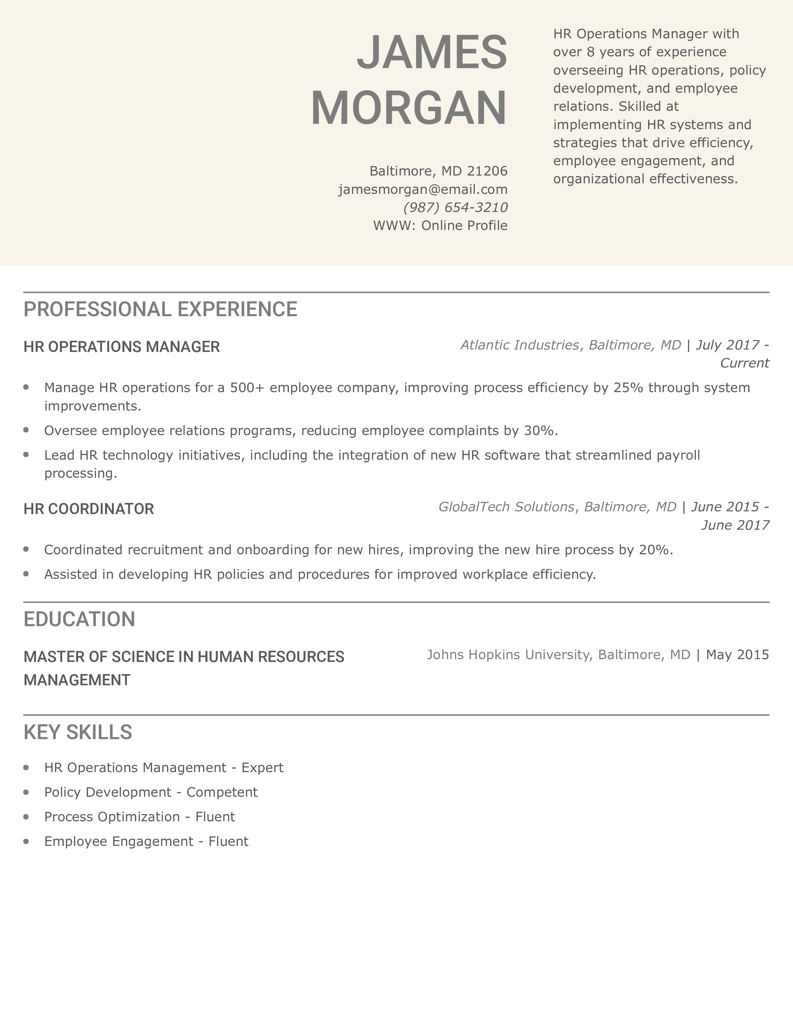 HR Operations Manager Resume