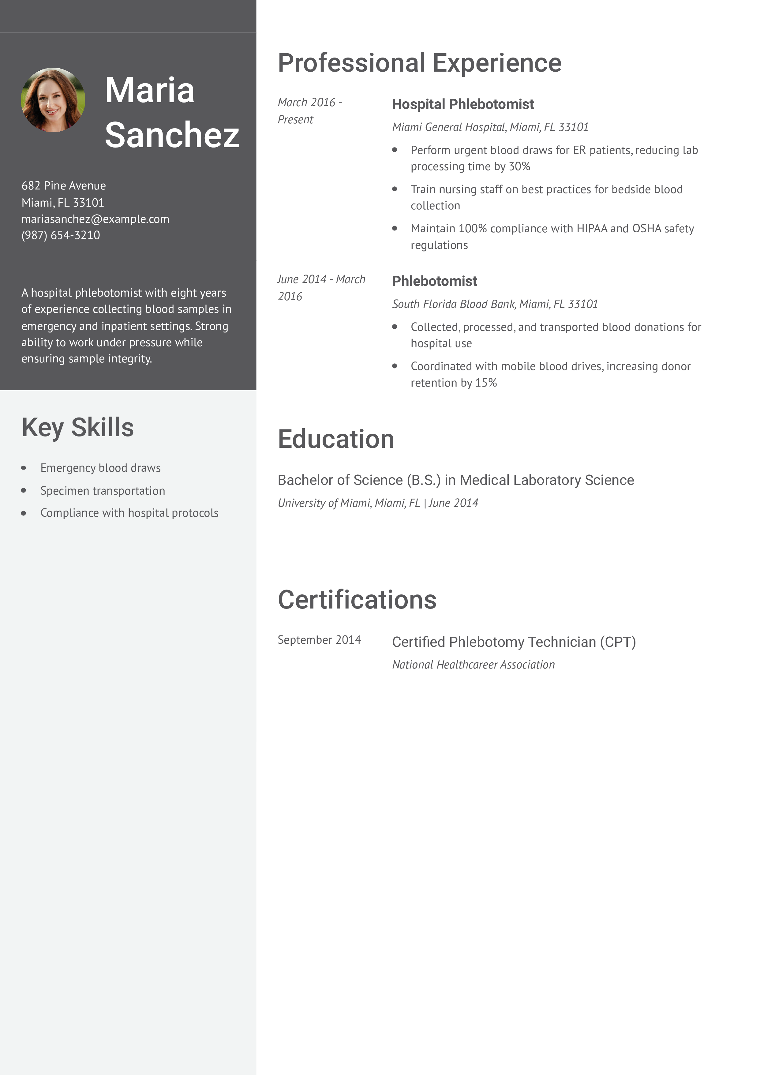 Hospital Phlebotomist Resume