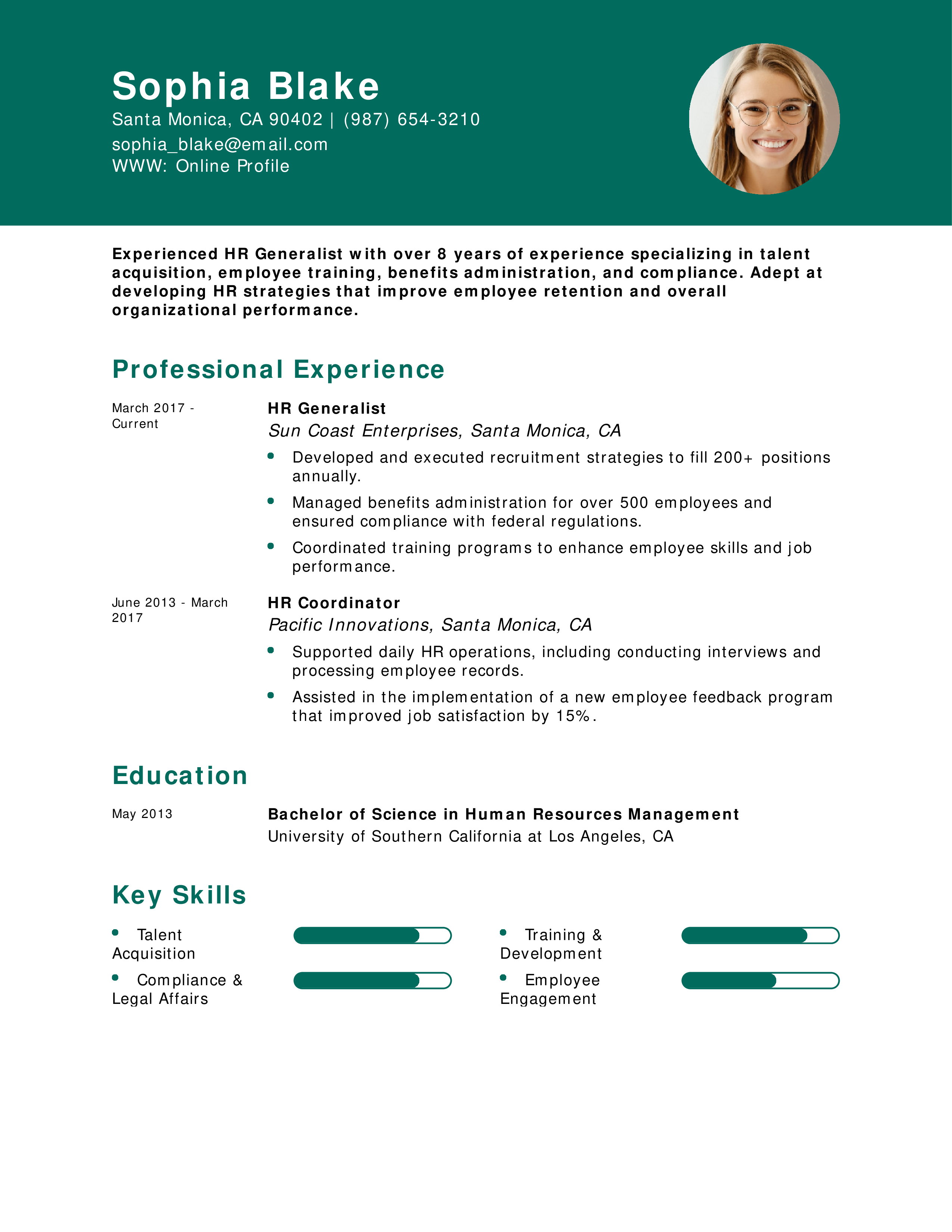 Human Resources Generalist Resume