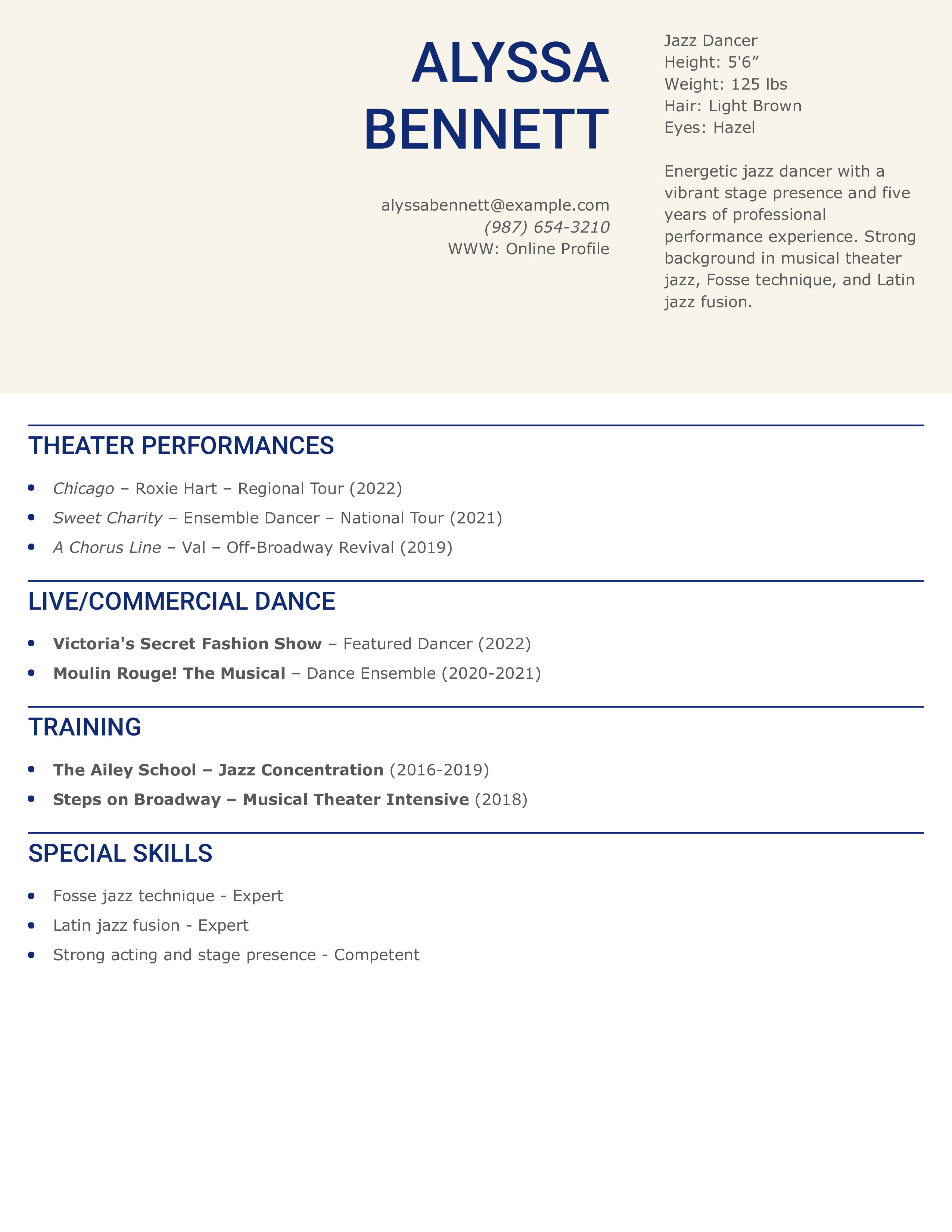 Jazz Dancer Resume