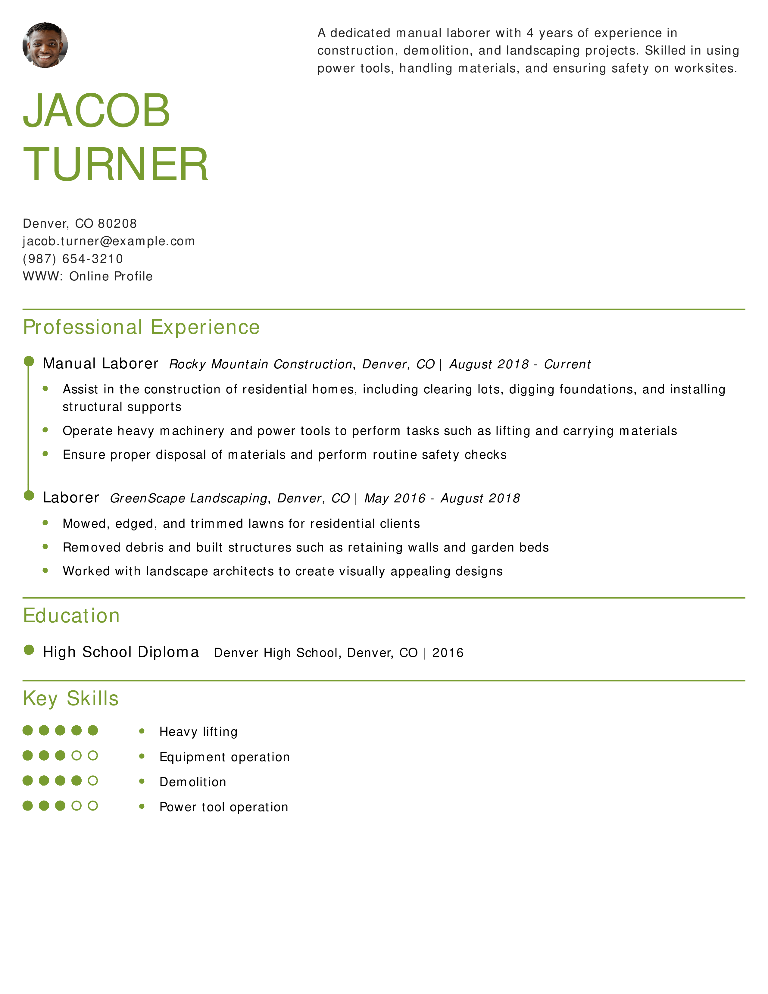 Manual Laborer Resume