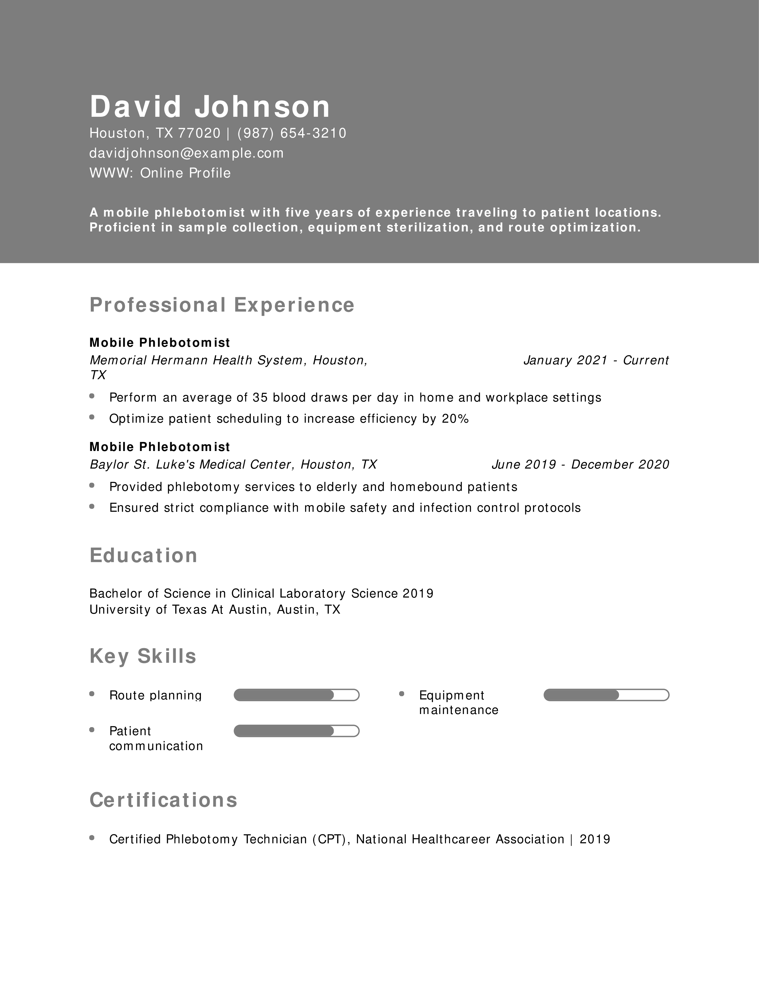 Mobile Phlebotomist Resume