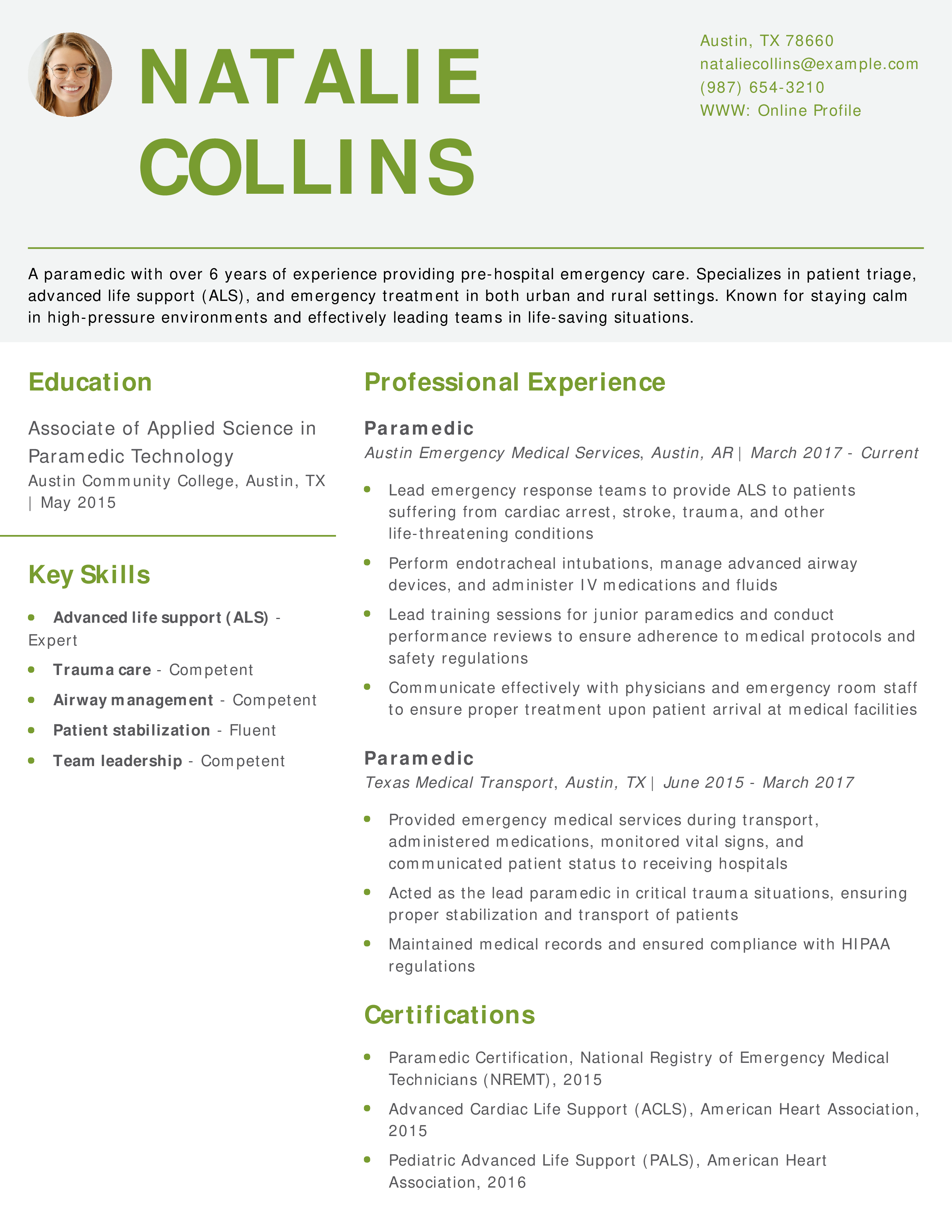 Paramedic Resume