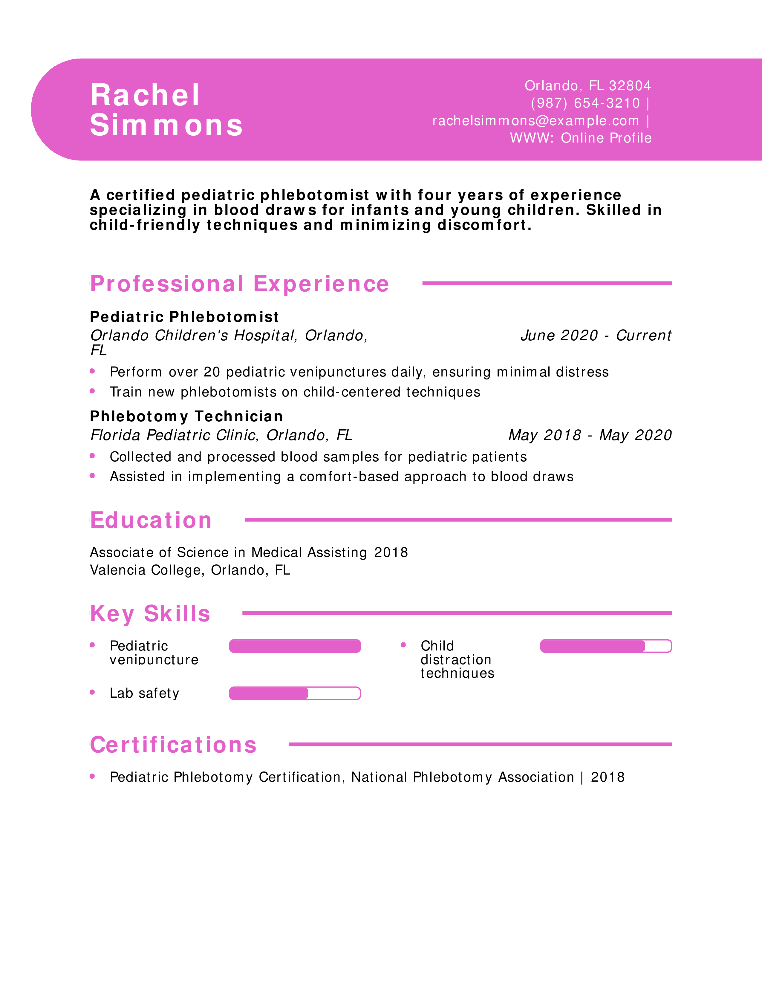 Pediatric Phlebotomist Resume