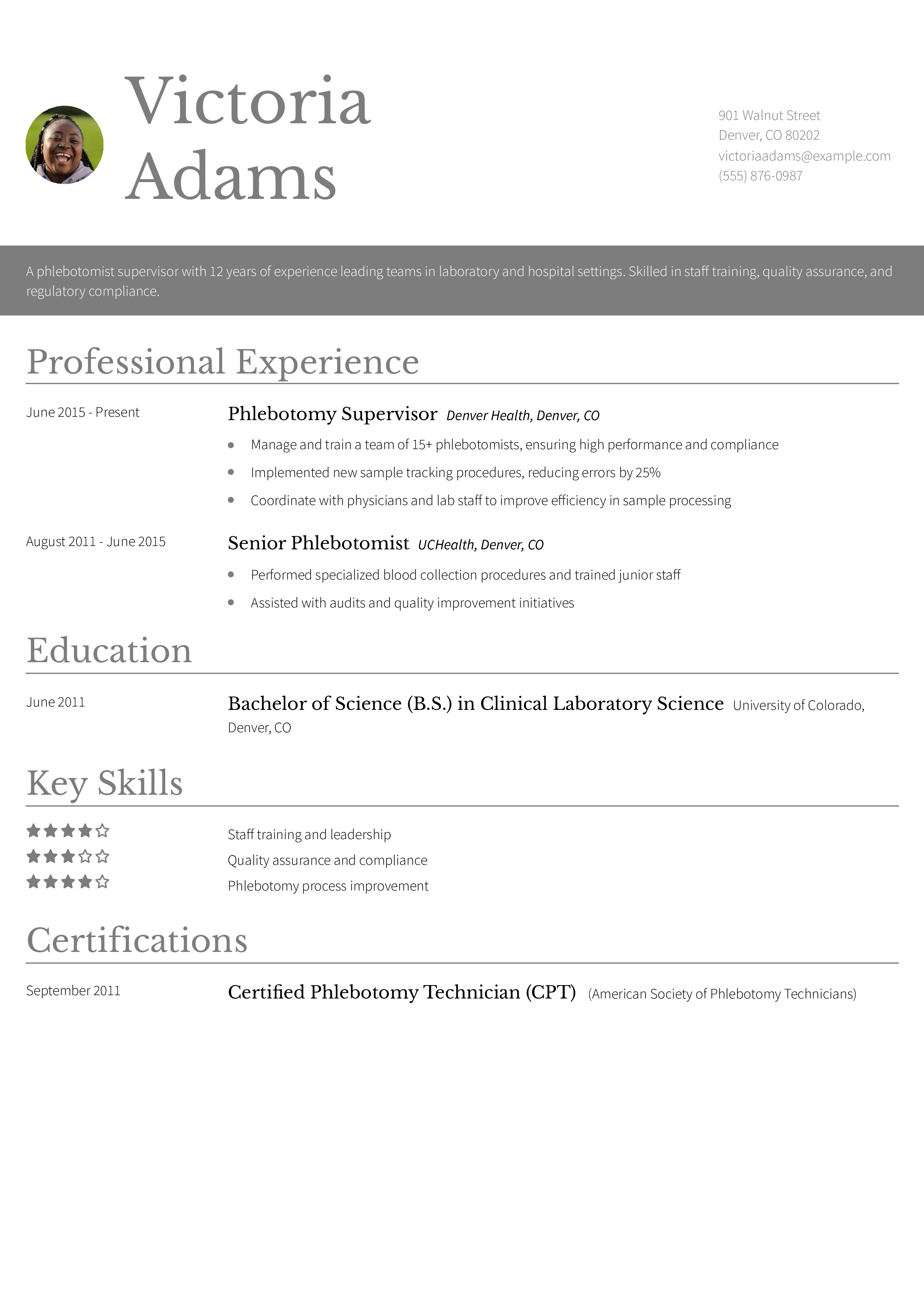 Phlebotomist Supervisor Resume